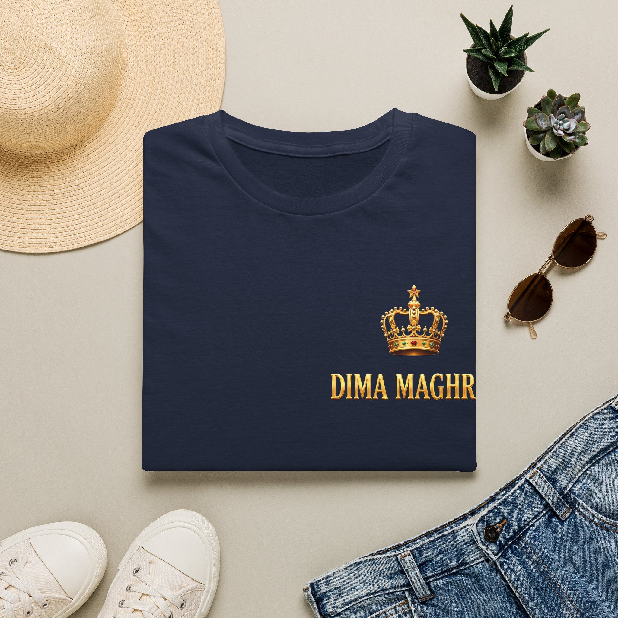 Crown Name T‑Shirt — "Dima Maghre" Embroidered Royal Chest Tee - LUMÏA