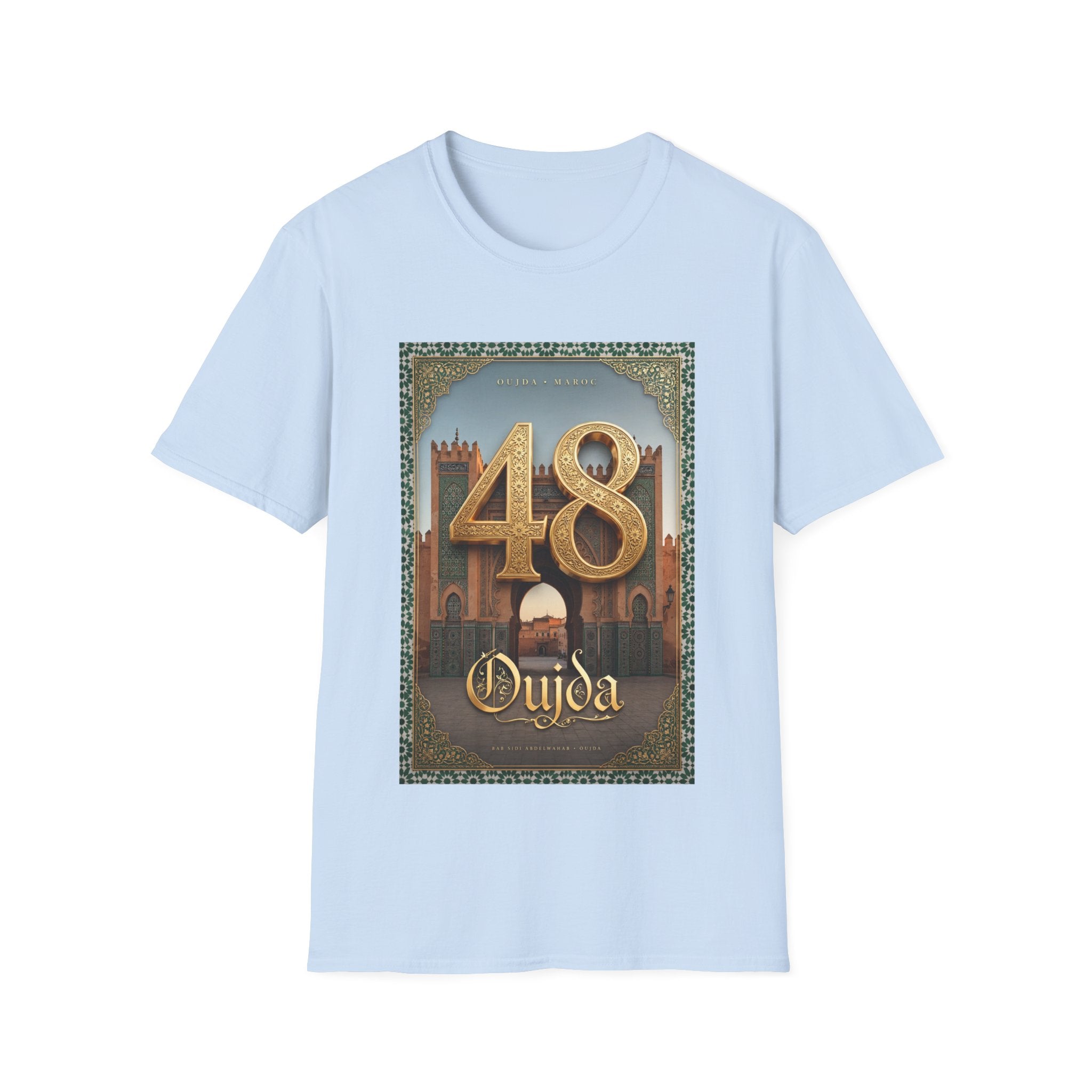 48 Oujda Arch Gold T-Shirt — Moroccan City Souvenir Graphic Tee - LUMÏA
