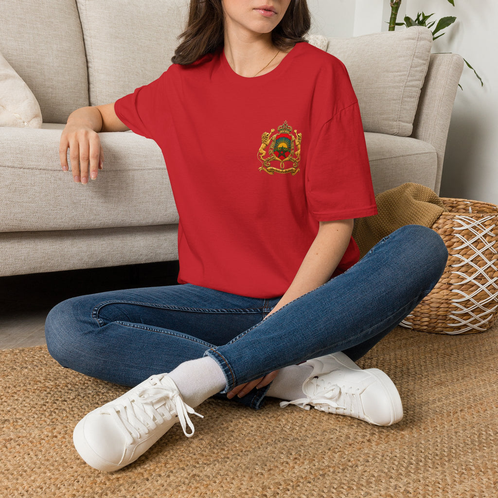 Moroccan Coat of Arms Chest T‑Shirt — Vintage Morocco Crest Tee