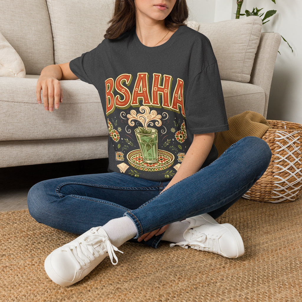 T-Shirt — 'BSAHA' Retro Floral Tee with Matcha Glass Graphic - LUMÏA