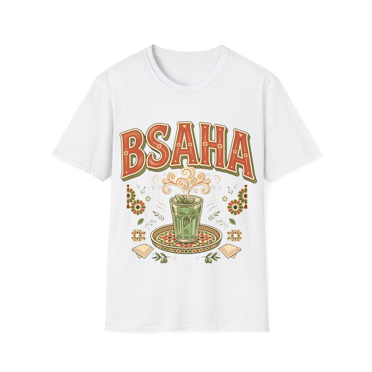 T-Shirt — 'BSAHA' Retro Floral Tee with Matcha Glass Graphic - LUMÏA