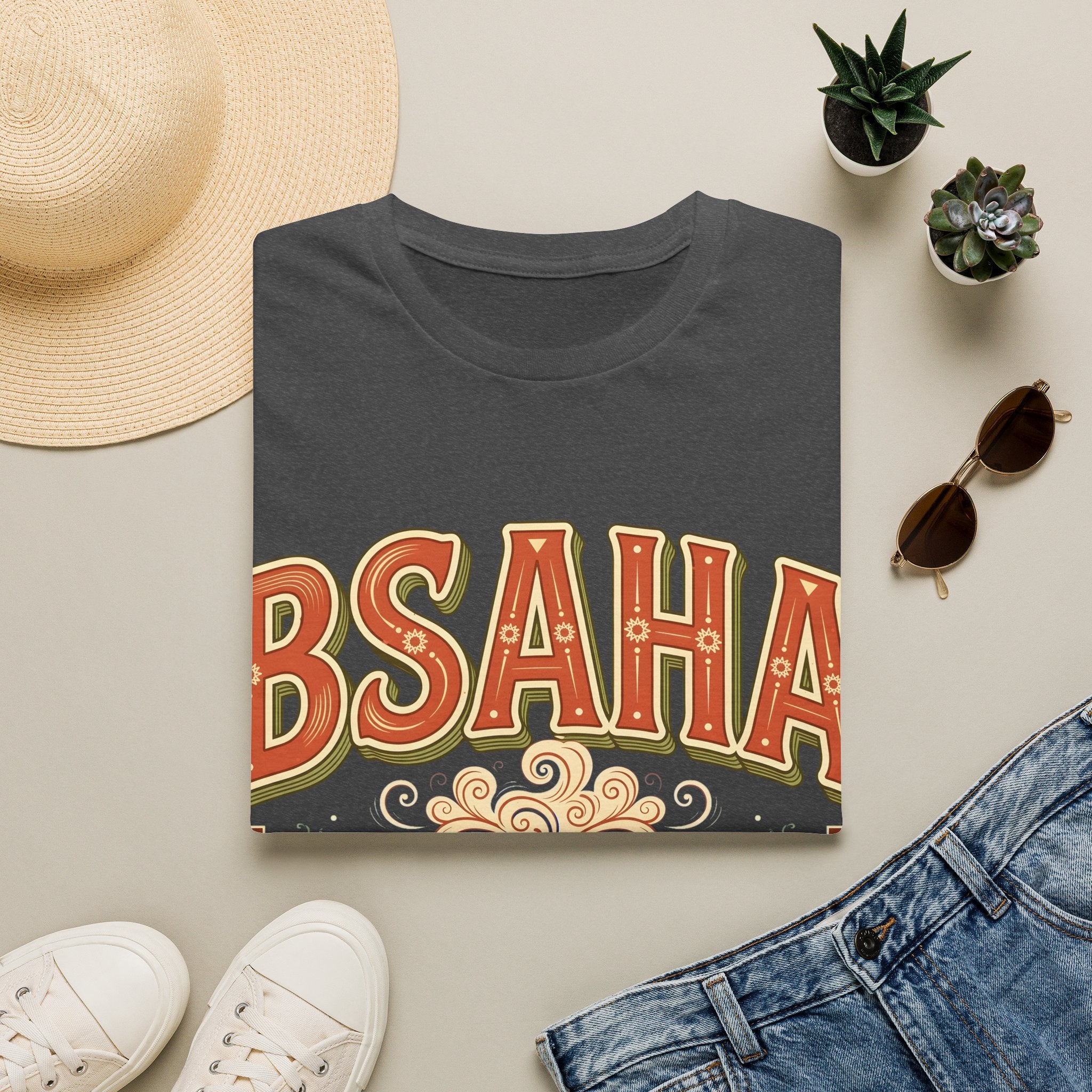T-Shirt — 'BSAHA' Retro Floral Tee with Matcha Glass Graphic - LUMÏA