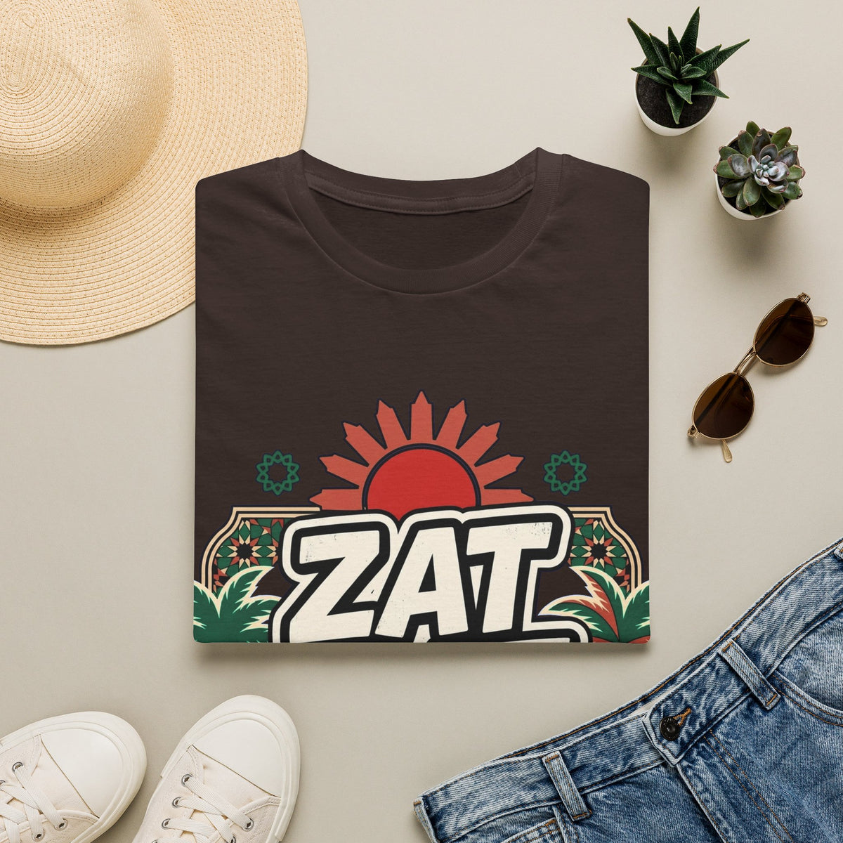 ZAT MAT VAT Graphic T-Shirt — Retro Sun & Palm Beach Vibe Tee - LUMÏA