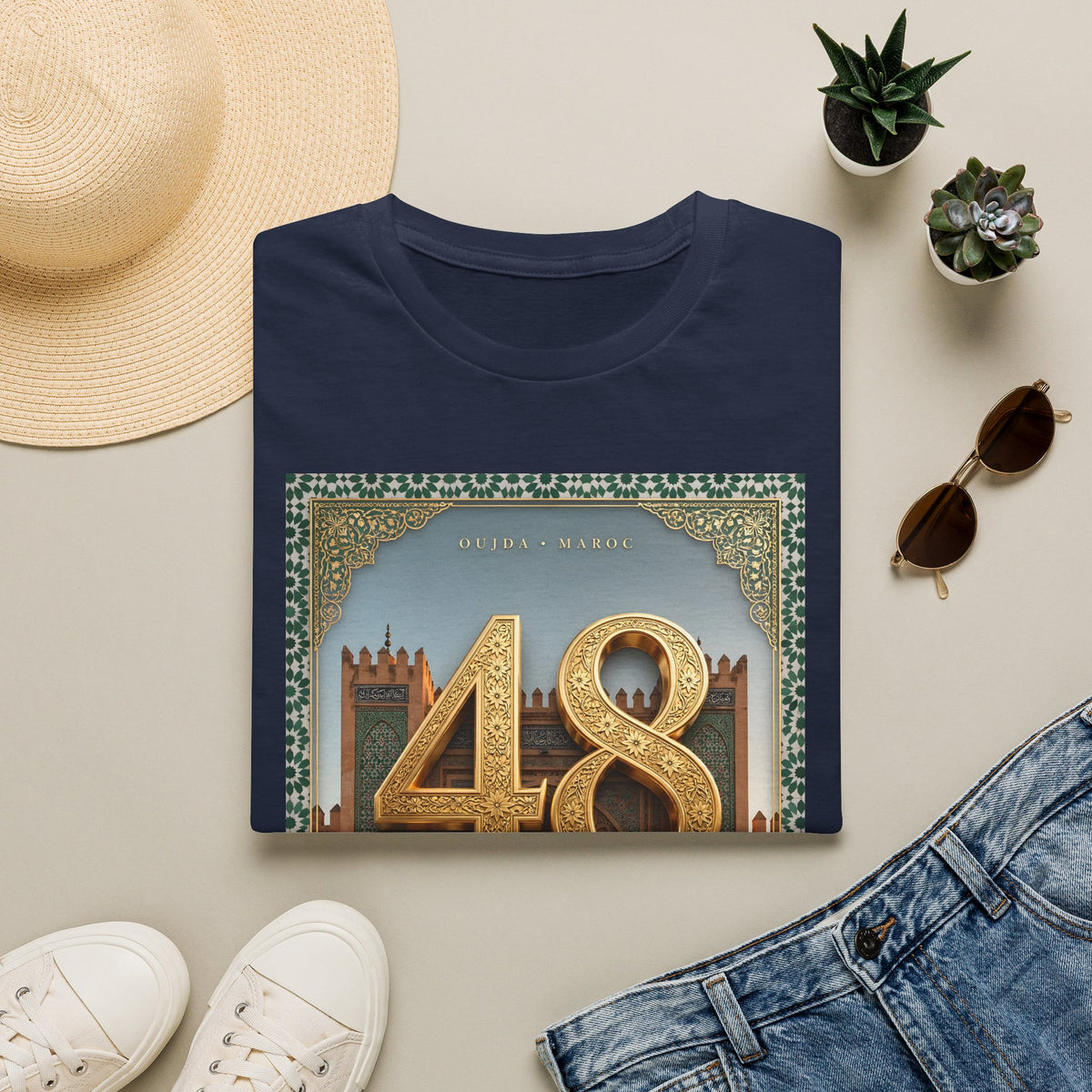 48 Oujda Souvenir T-Shirt — Vintage Moroccan Cityscape Tee - LUMÏA