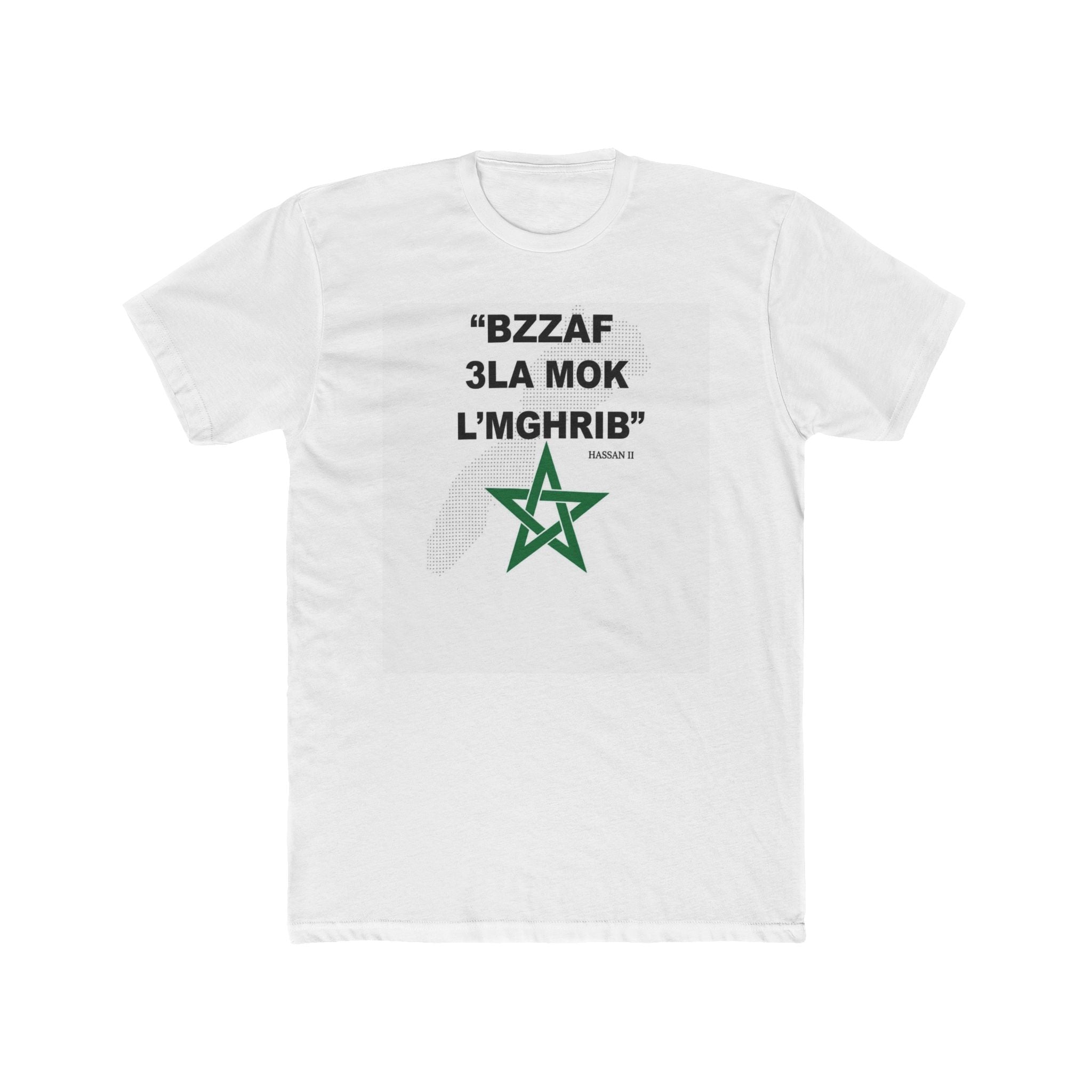 "Bzzaf 3la Mok L'Mghrib" Moroccan Pride T-Shirt — Arabic Phrase Tee with Green Star
