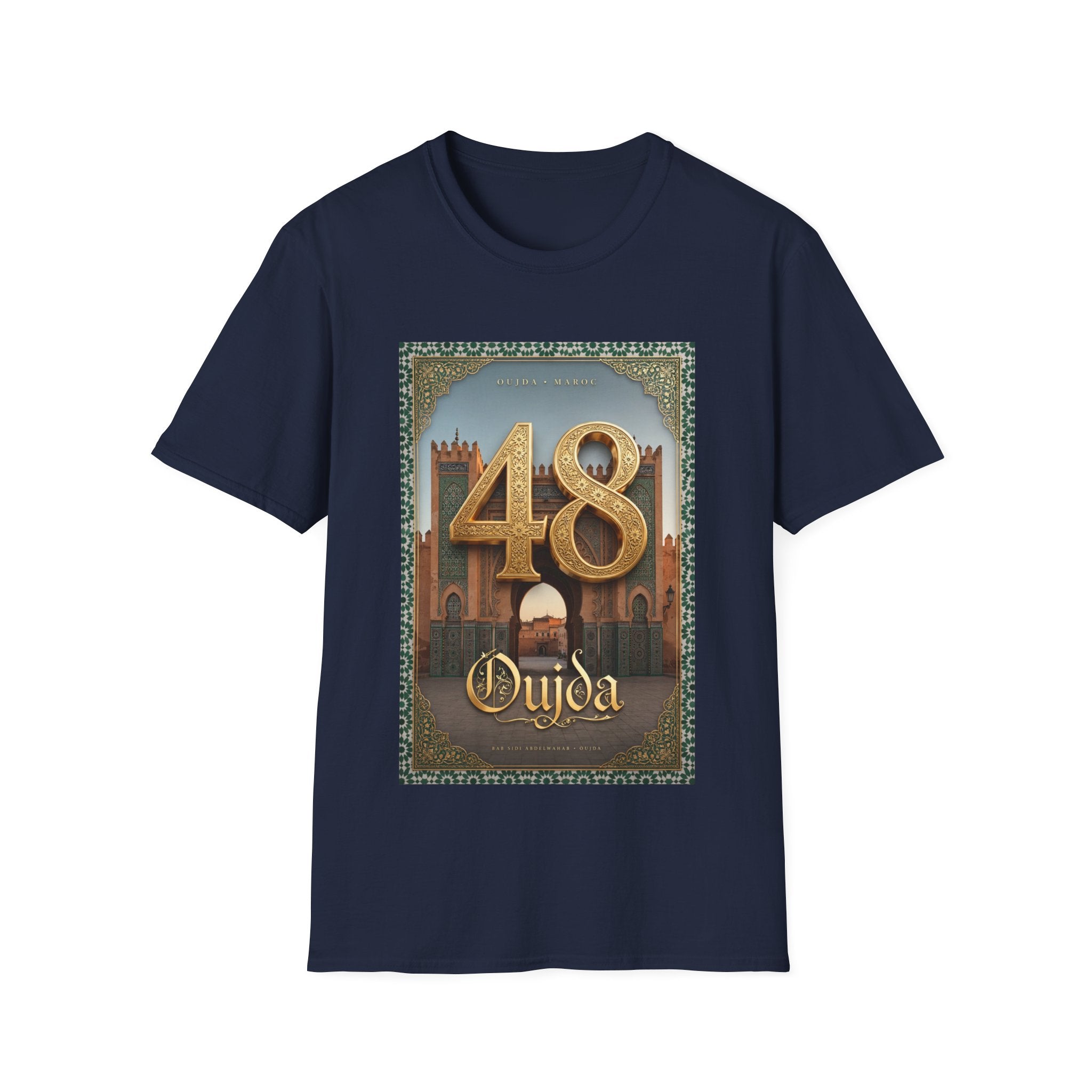 48 Oujda Arch Gold T-Shirt — Moroccan City Souvenir Graphic Tee - LUMÏA