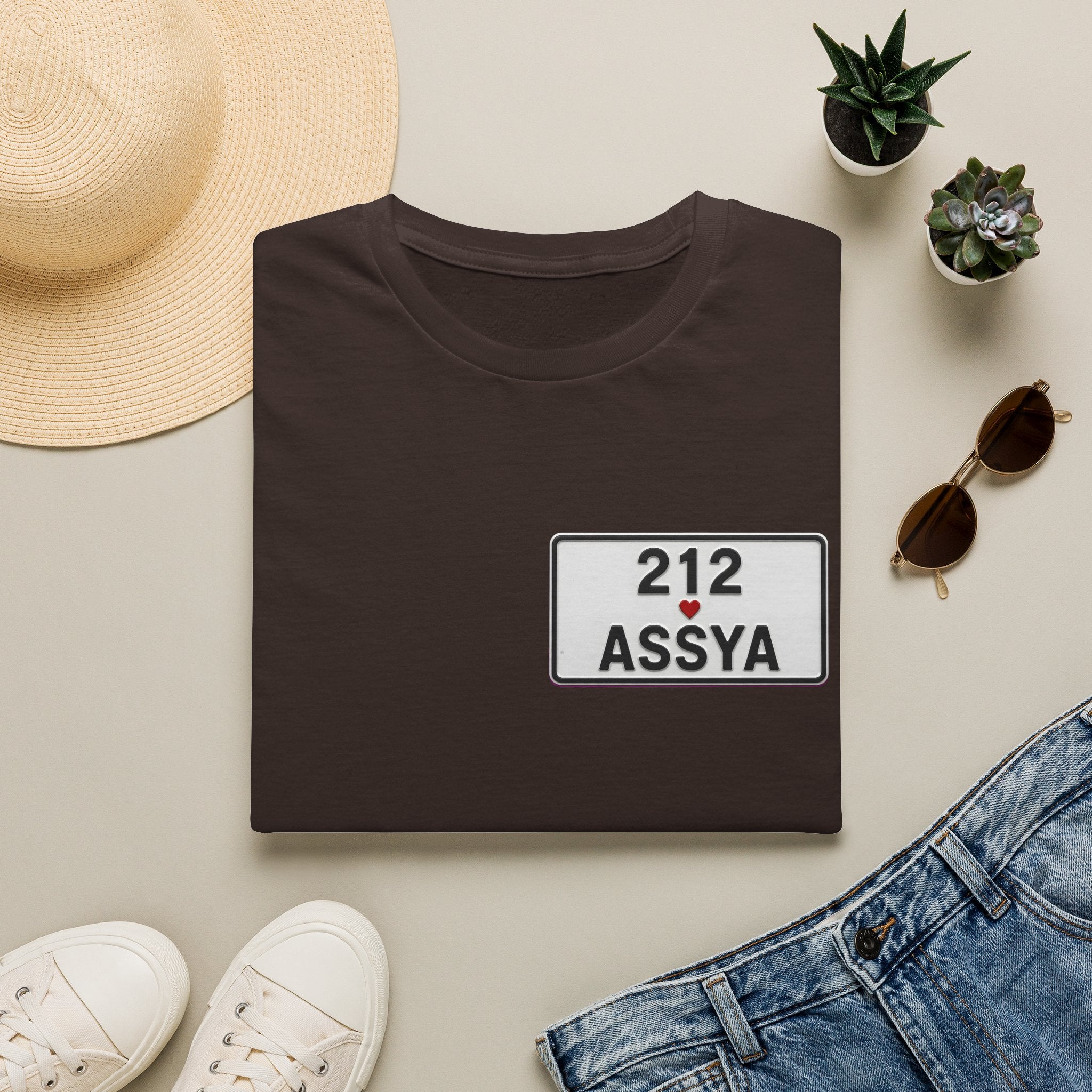 212 Assya Nameplate T‑Shirt — Personalized City Number Tee - LUMÏA