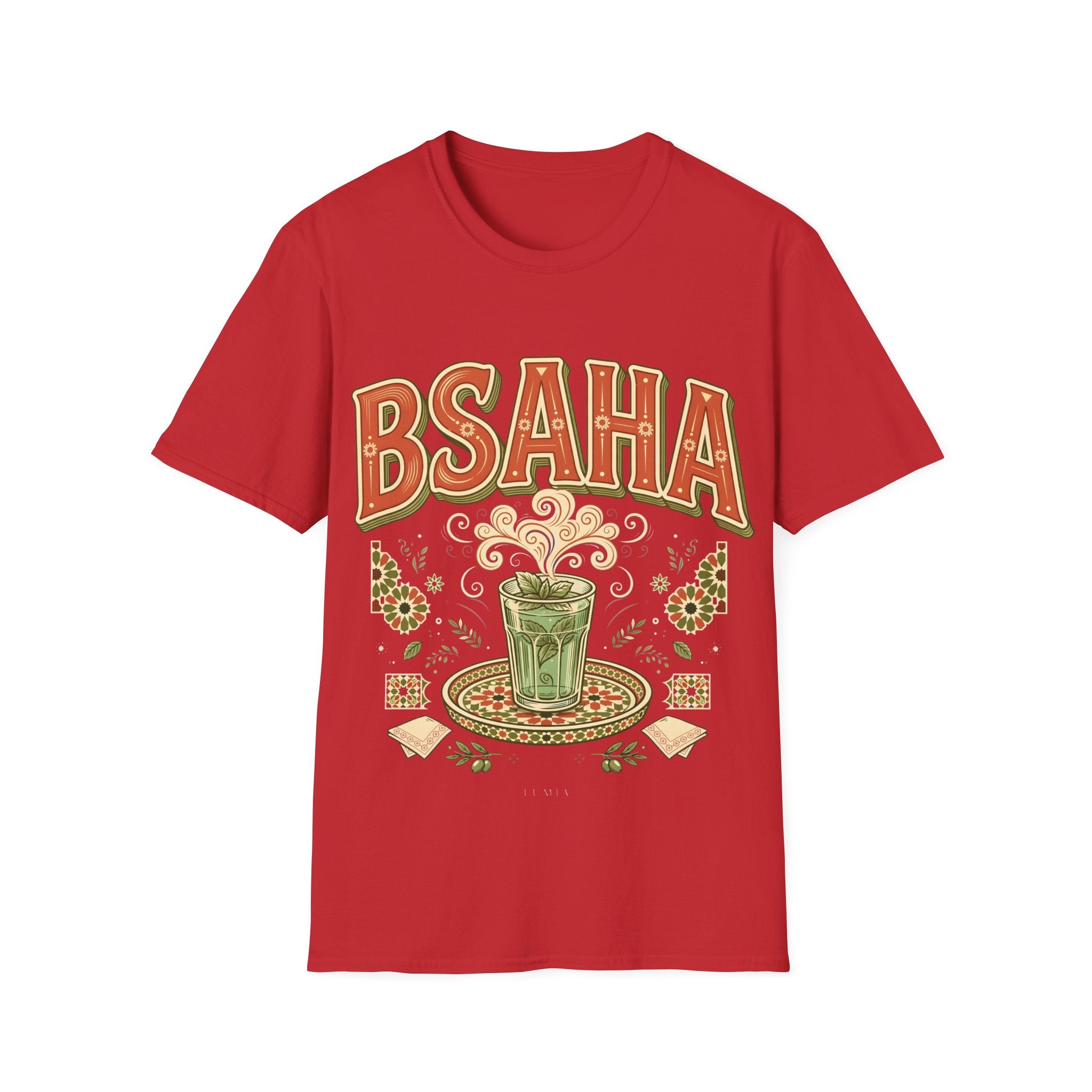 T-Shirt — 'BSAHA' Retro Floral Tee with Matcha Glass Graphic - LUMÏA