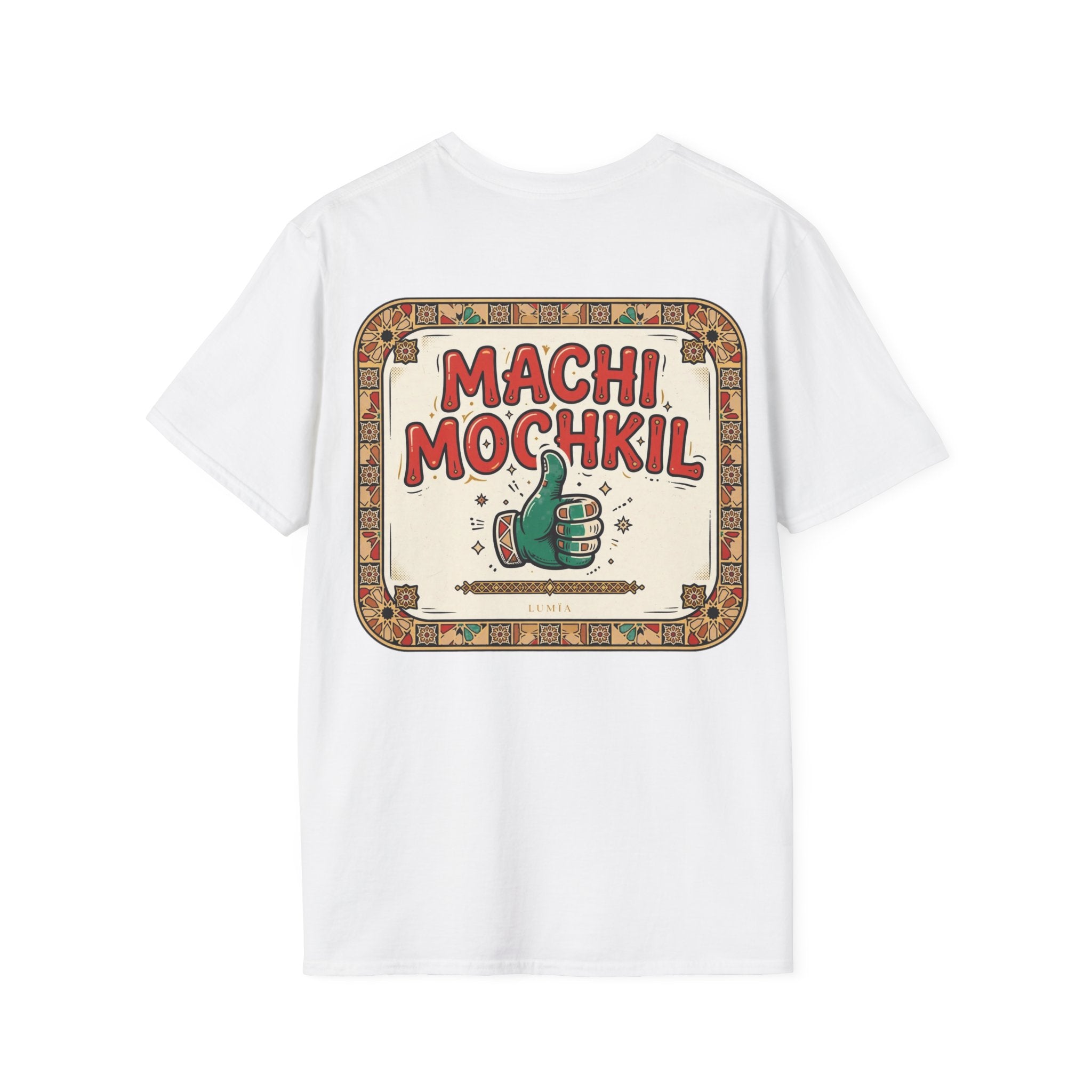 Machi Mochkil Graphic T‑Shirt — Retro Thumbs-Up Punjabi Phrase Tee