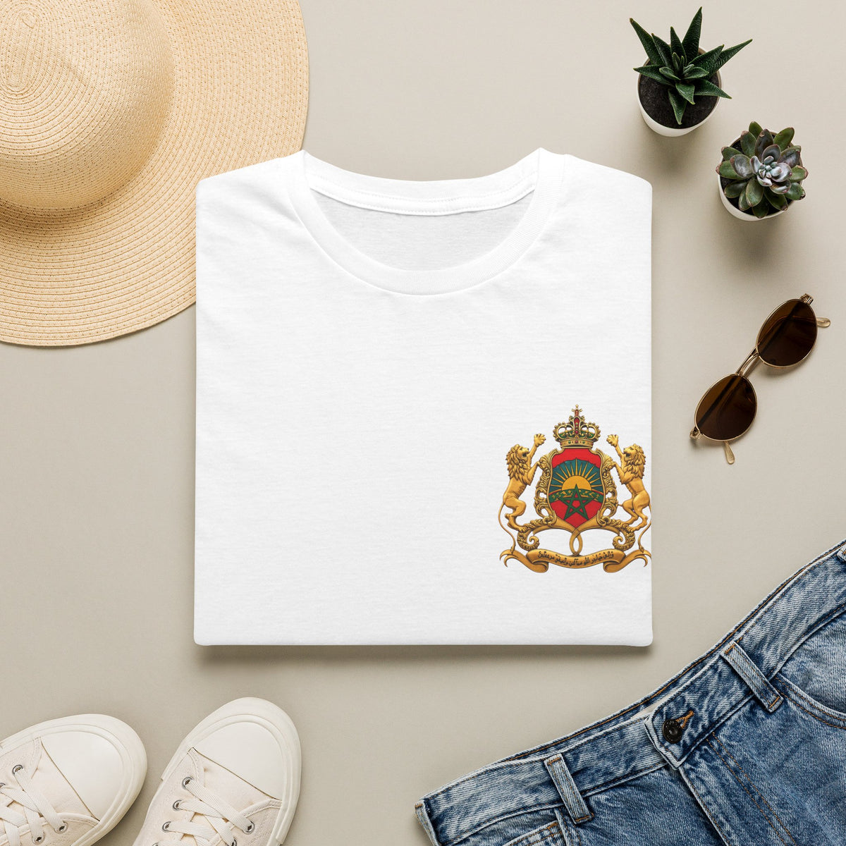 Moroccan Coat of Arms Chest T‑Shirt — Vintage Morocco Crest Tee - LUMÏA