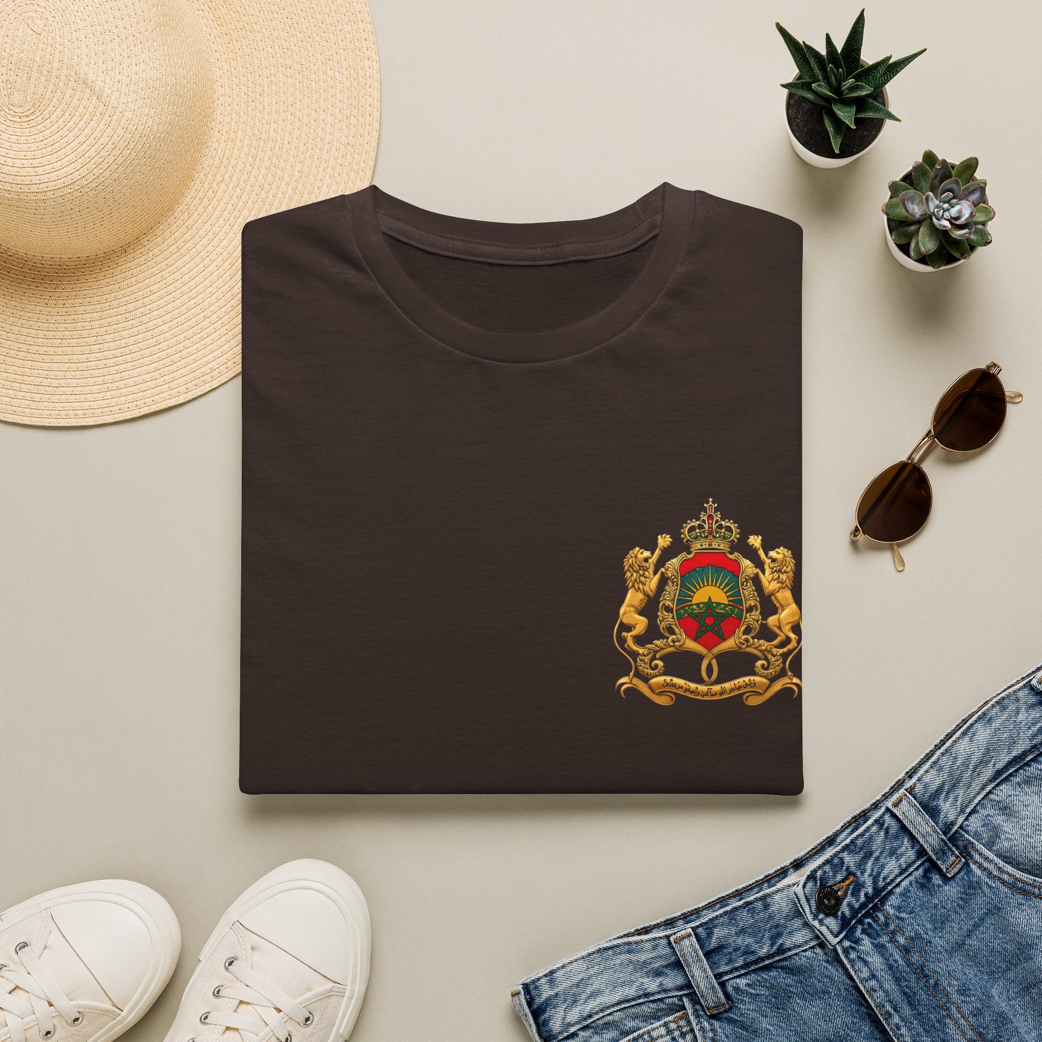 Moroccan Coat of Arms Chest T‑Shirt — Vintage Morocco Crest Tee