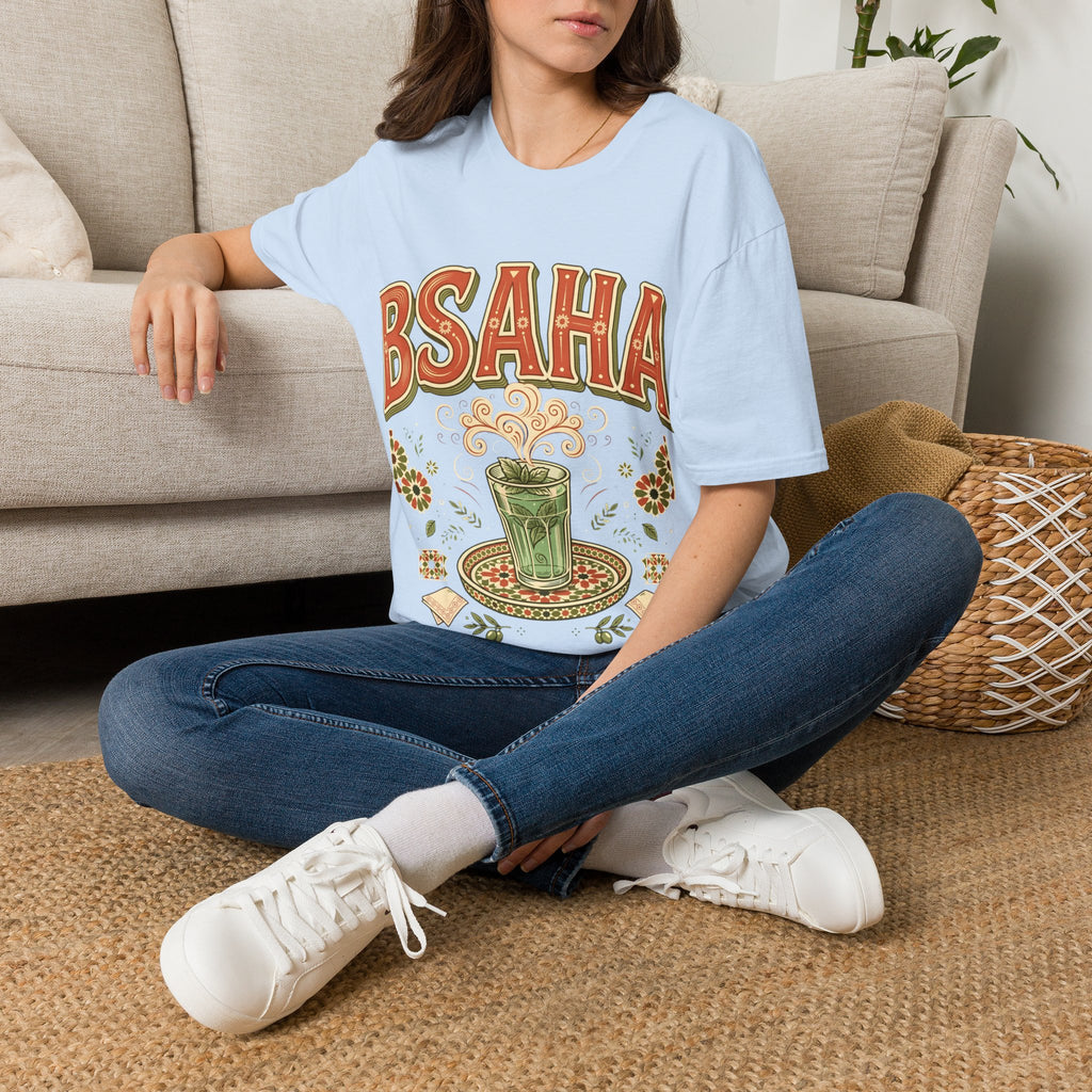 T-Shirt — 'BSAHA' Retro Floral Tee with Matcha Glass Graphic - LUMÏA