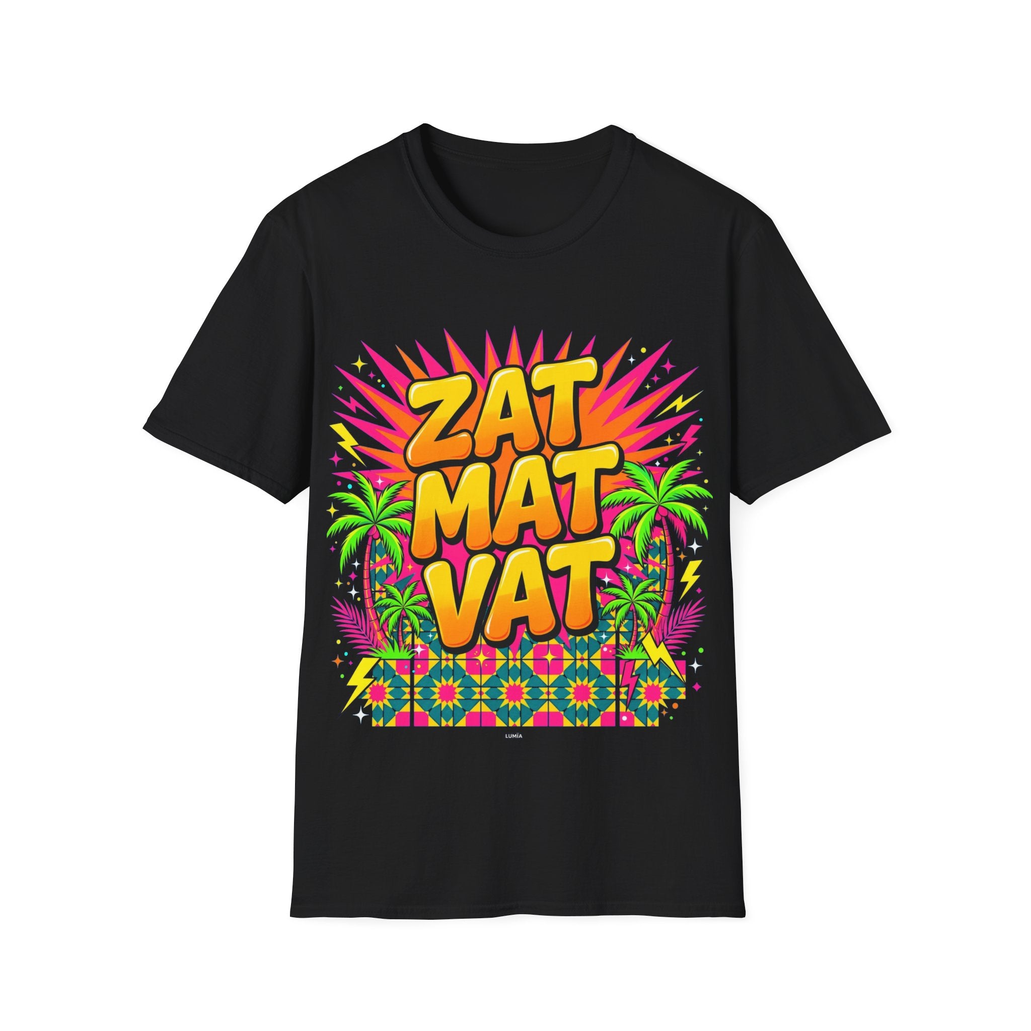 Zat Mat Vat Tropical Pop T-Shirt — Bright Hawaiian Graphic Tee - LUMÏA