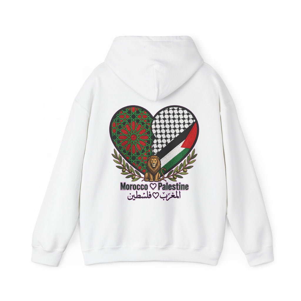 Hoodie — Morocco Palestine Heart Flag Design (Arabic & English) - LUMÏA