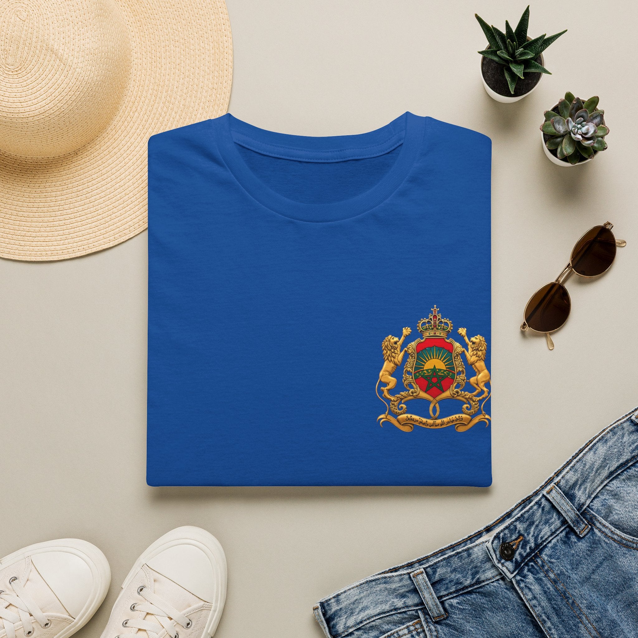 Moroccan Coat of Arms Chest T‑Shirt — Vintage Morocco Crest Tee - LUMÏA