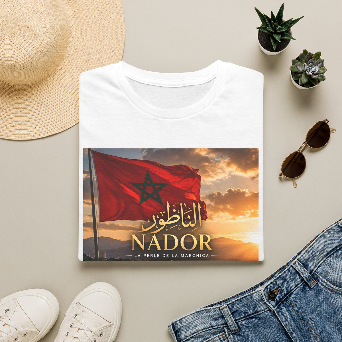 Nador Morocco Flag Sunset T-Shirt — La Perle de la Marchica Souvenir - LUMÏA