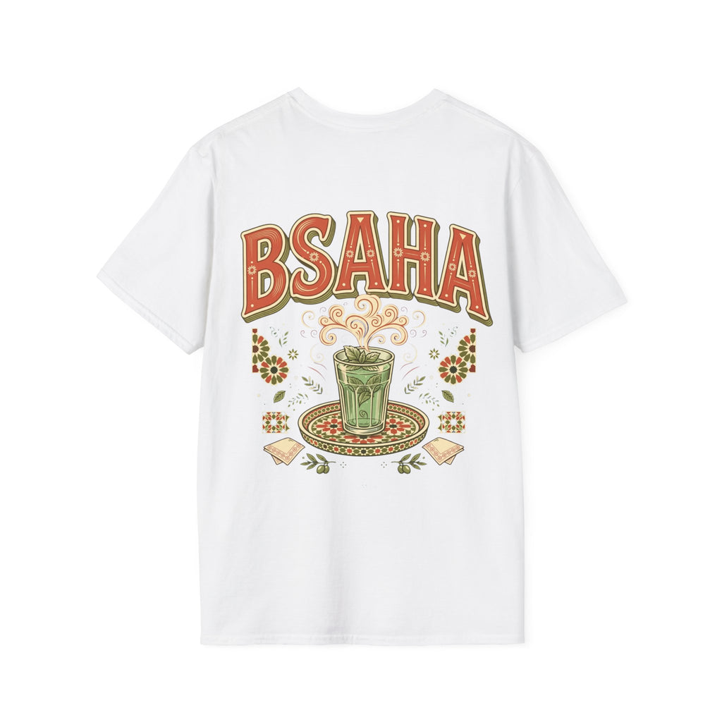 T-Shirt — 'BSAHA' Retro Floral Tee with Matcha Glass Graphic