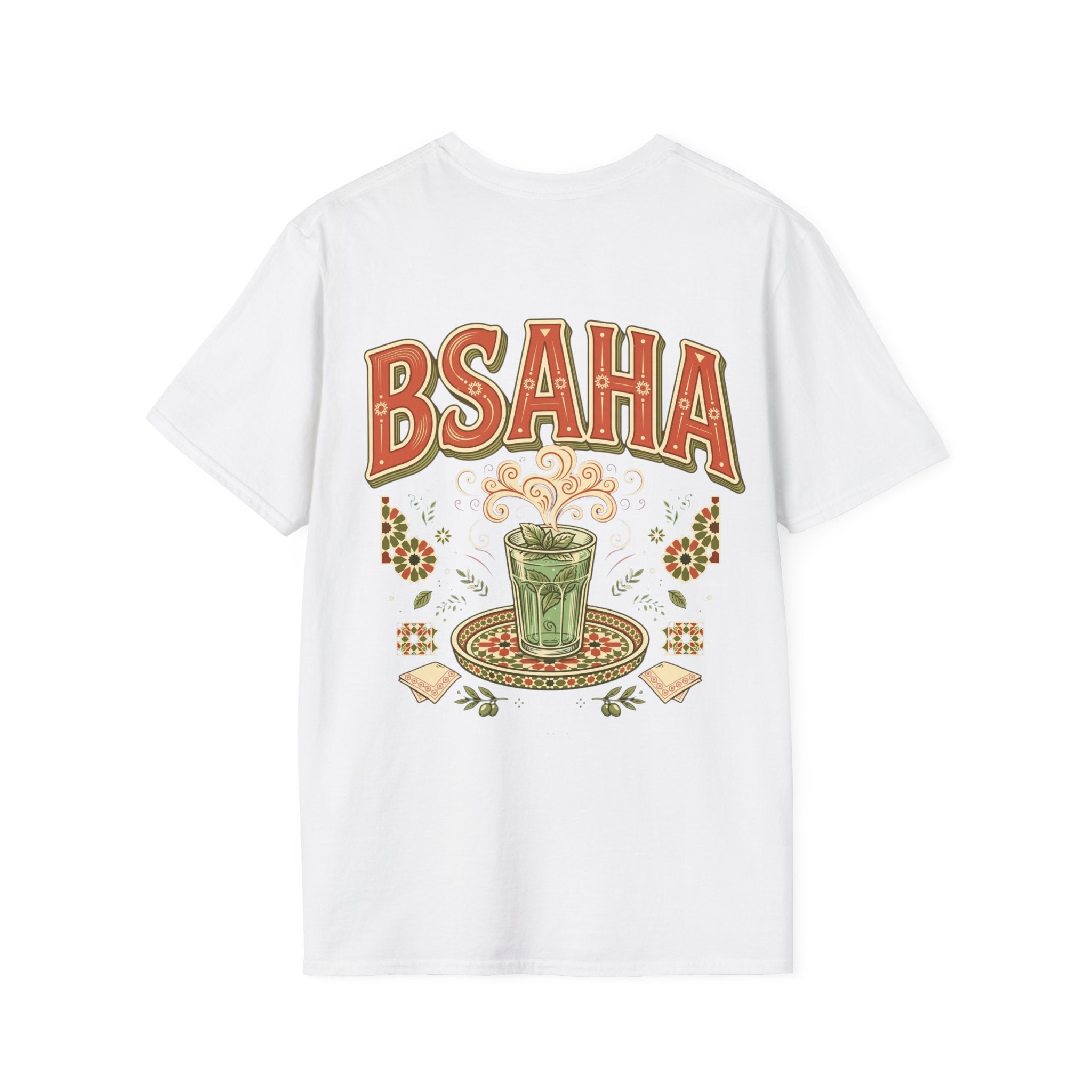 T-Shirt — 'BSAHA' Retro Floral Tee with Matcha Glass Graphic