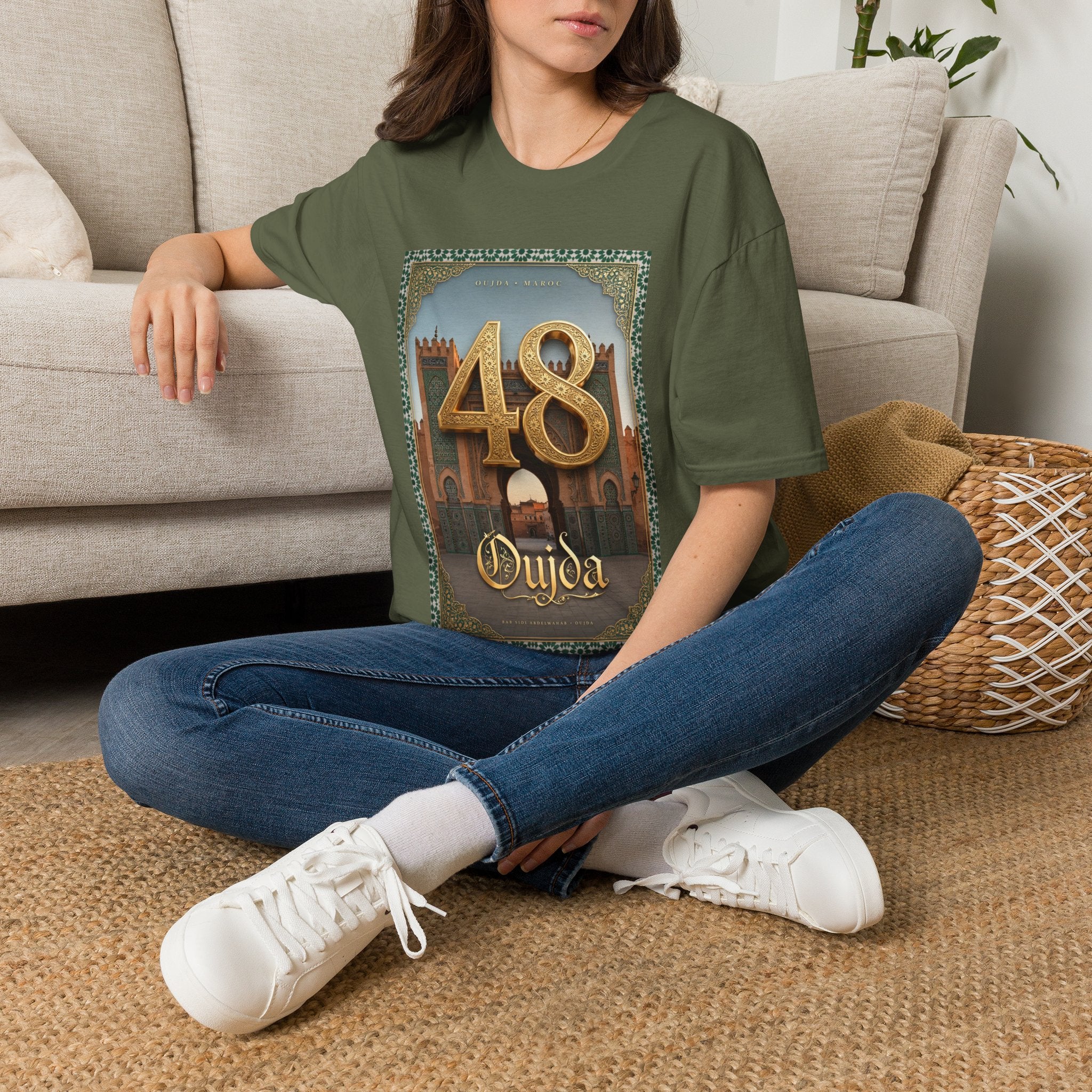 48 Oujda Arch Gold T-Shirt — Moroccan City Souvenir Graphic Tee - LUMÏA