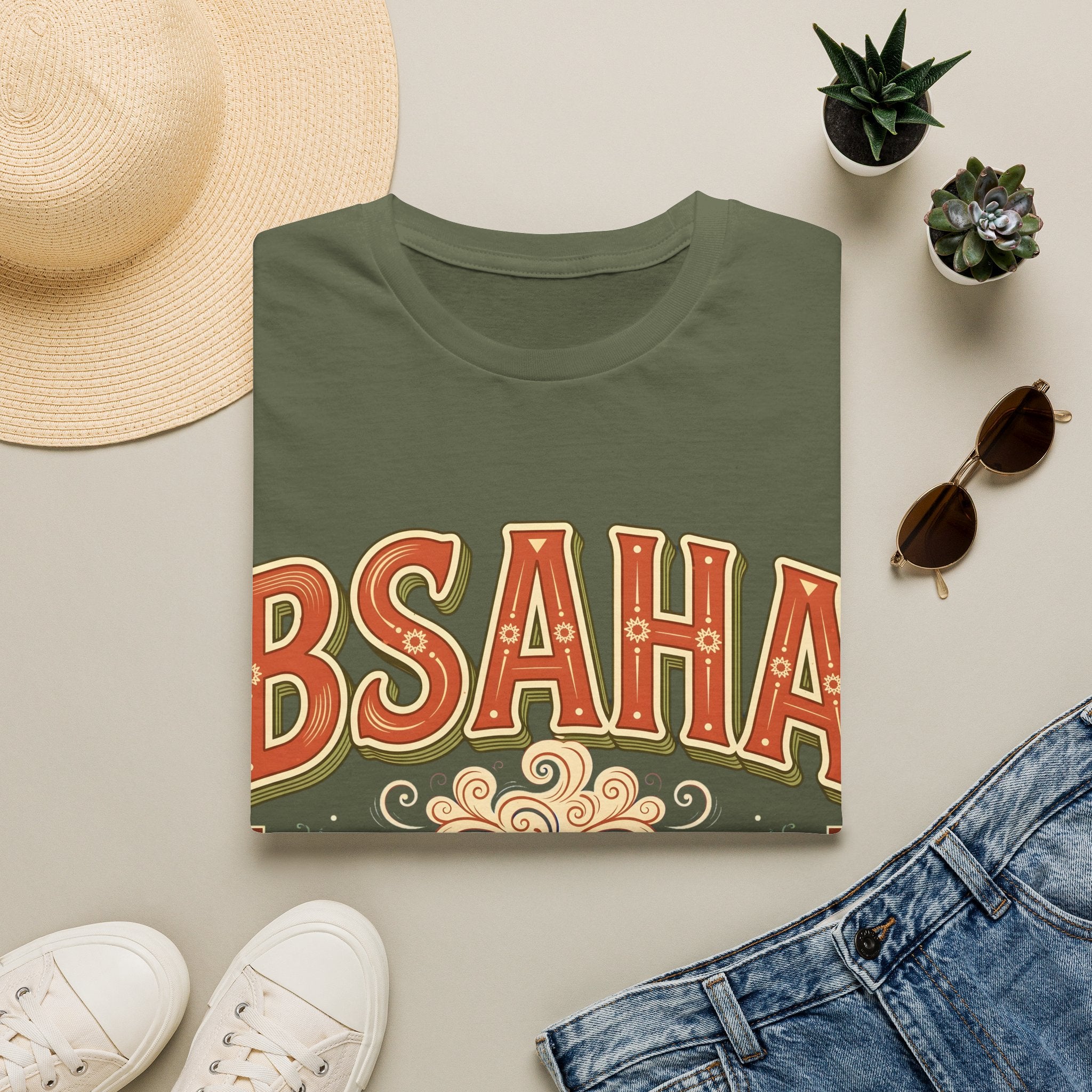 T-Shirt — 'BSAHA' Retro Floral Tee with Matcha Glass Graphic - LUMÏA