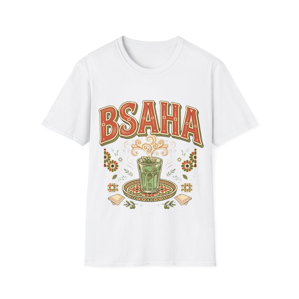 T-Shirt — 'BSAHA' Retro Floral Tee with Matcha Glass Graphic