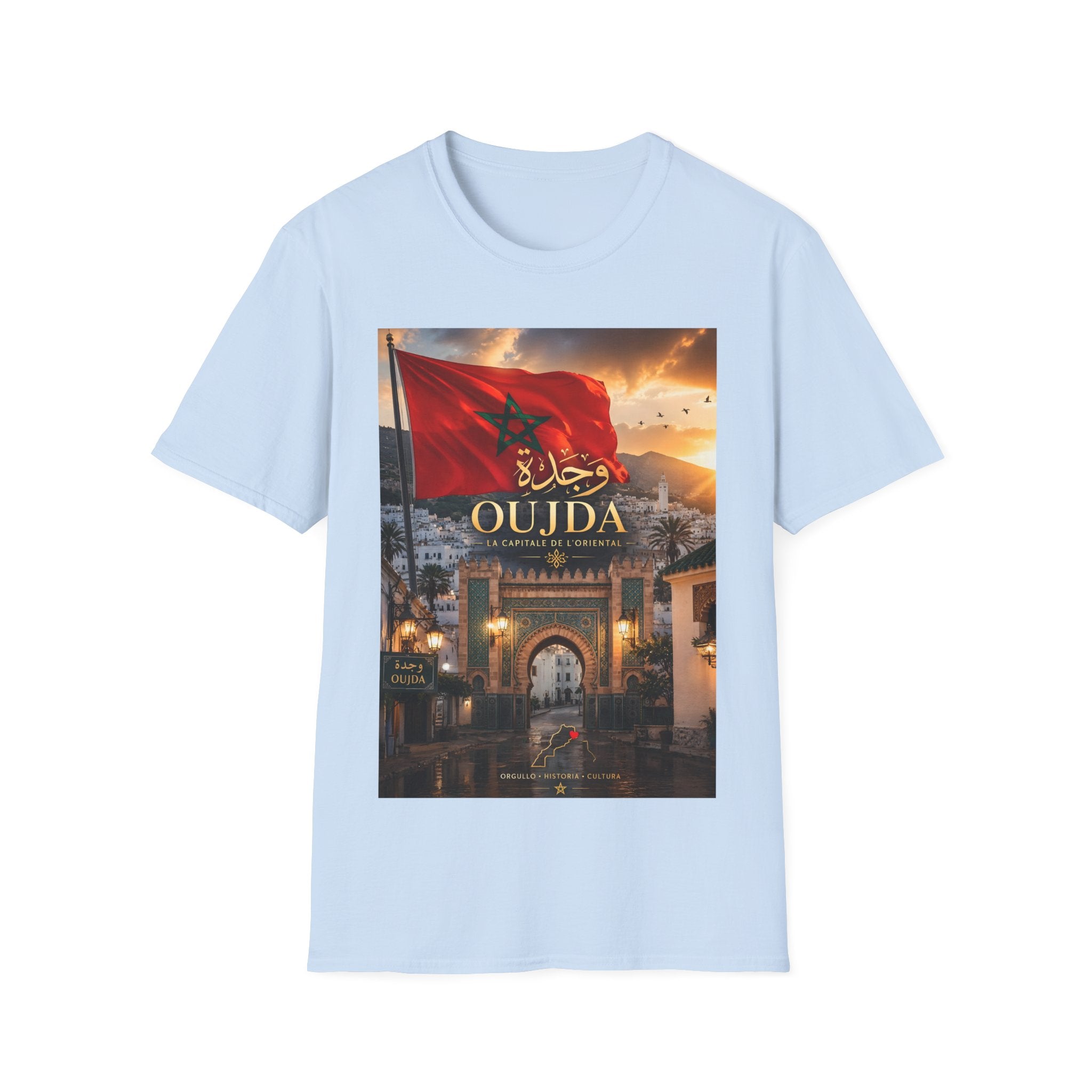 Oujda Flag T-Shirt — Moroccan City Pride Tee with Arabic Script