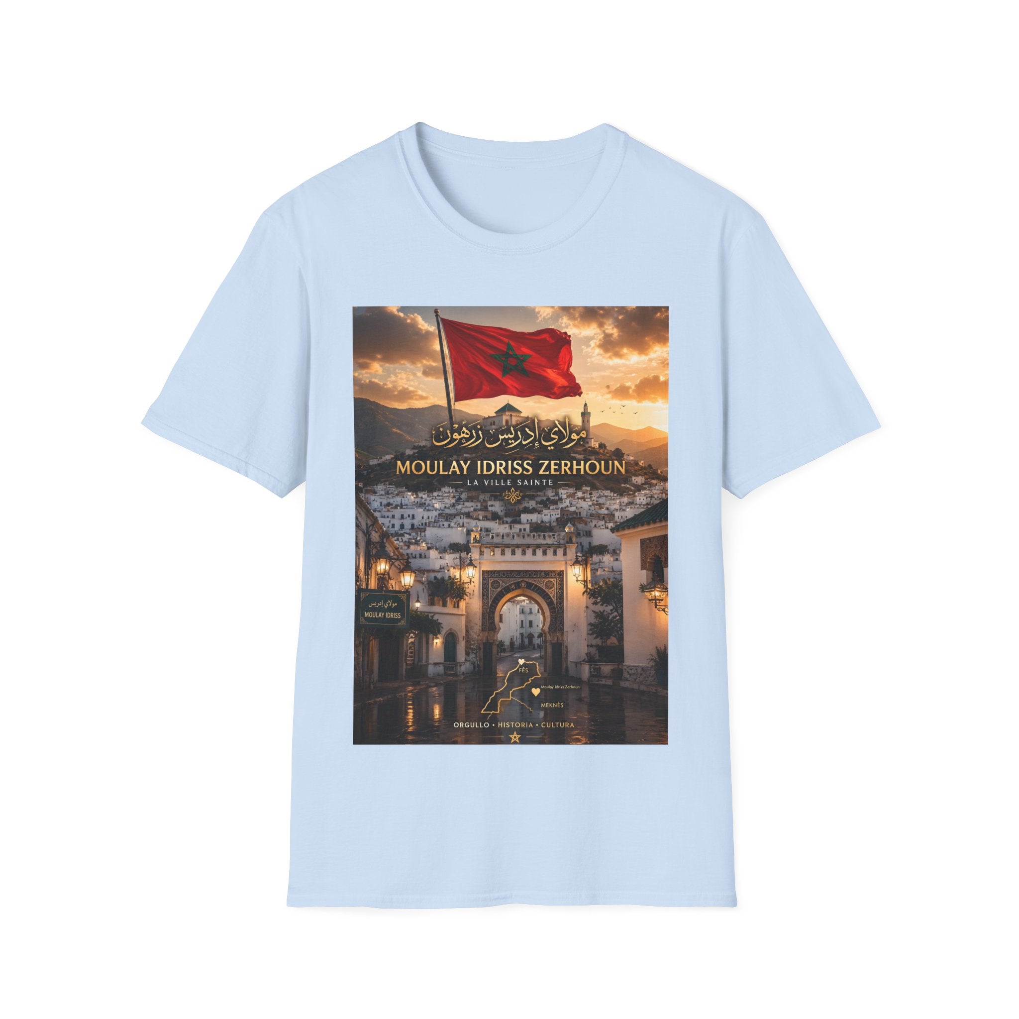 Moulay Idriss Zerhoun Morocco Flag T‑Shirt – Scenic Cityscape Tee