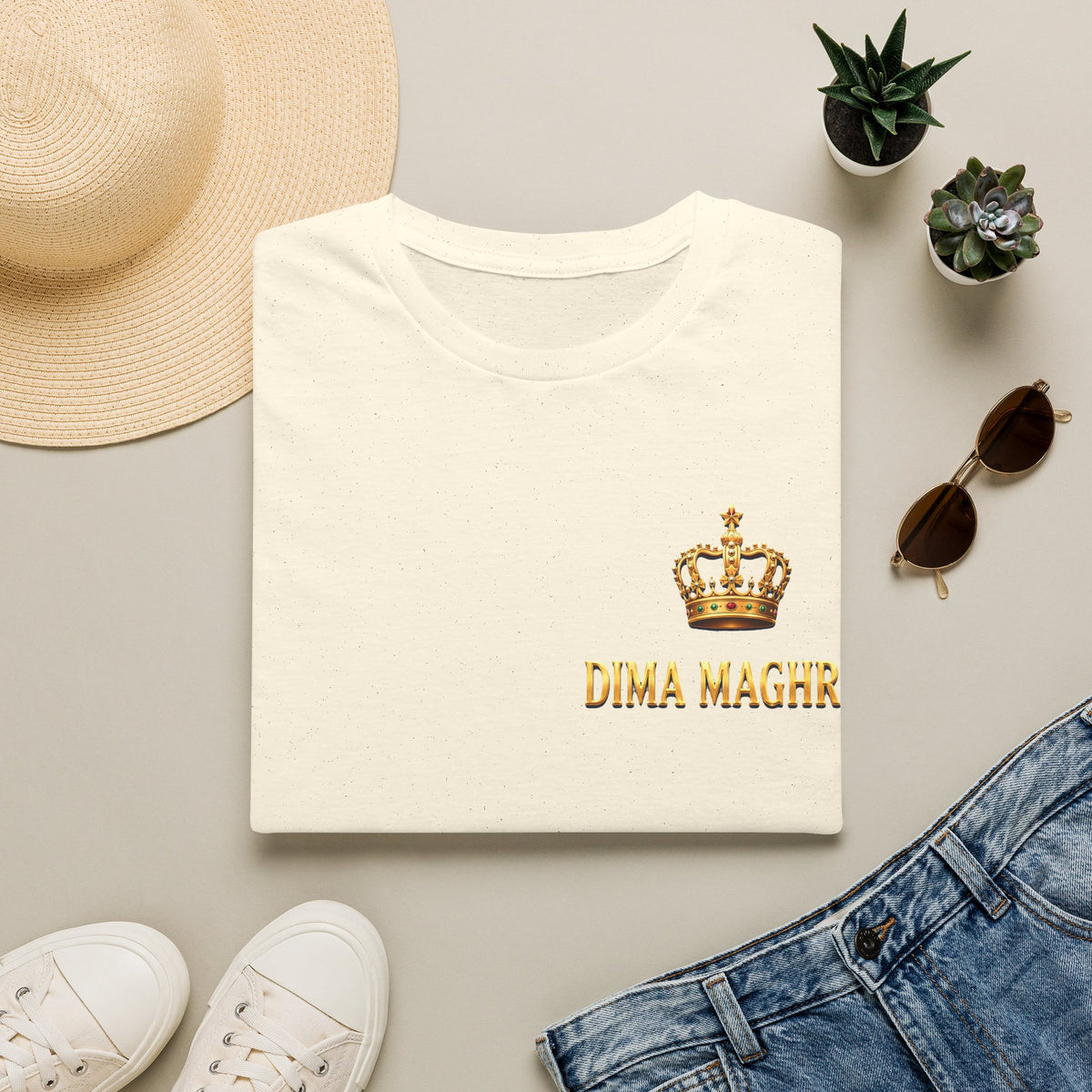 Crown Name T‑Shirt — "Dima Maghre" Embroidered Royal Chest Tee - LUMÏA