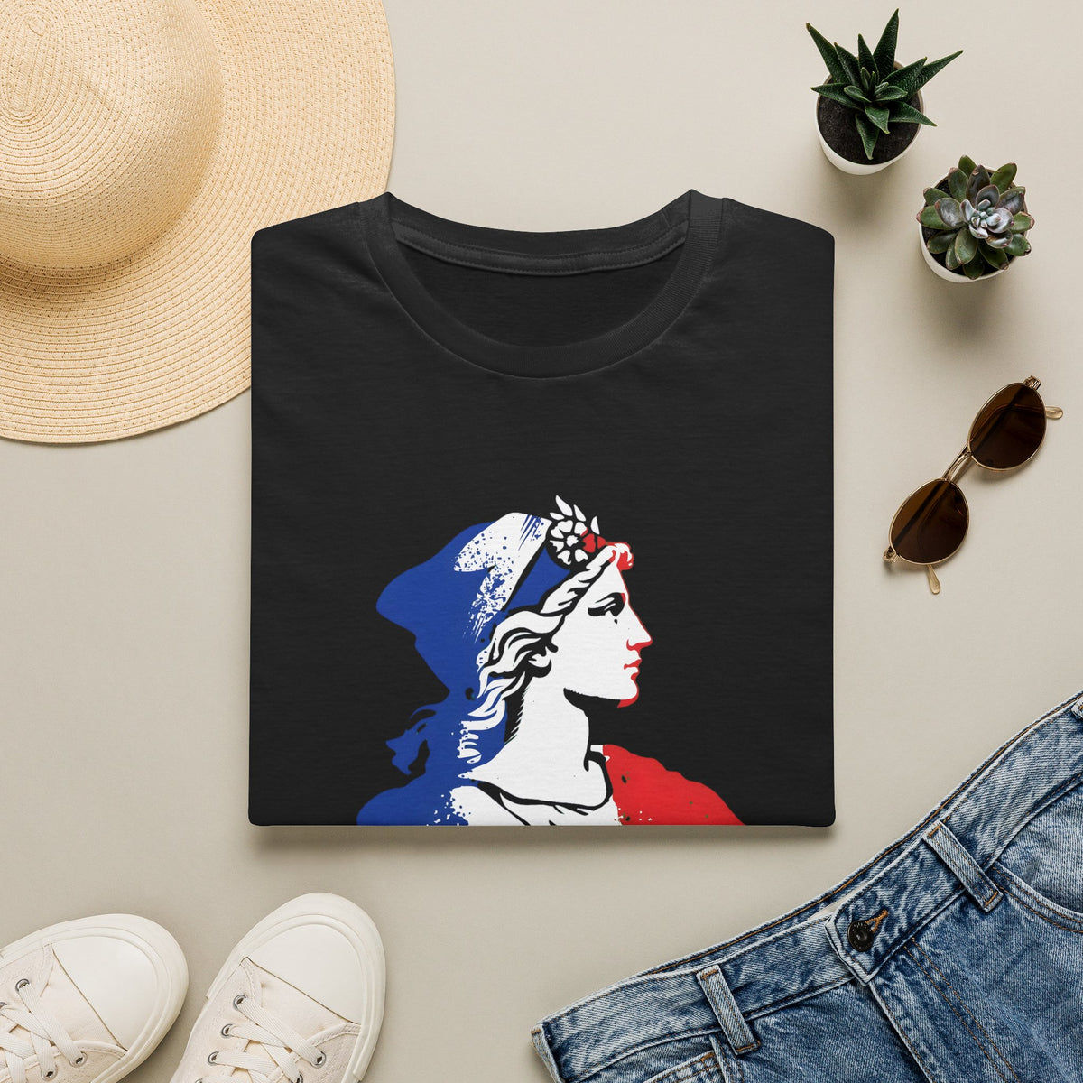T-shirt graphique — Marianne française « Touche pas à ma religion »