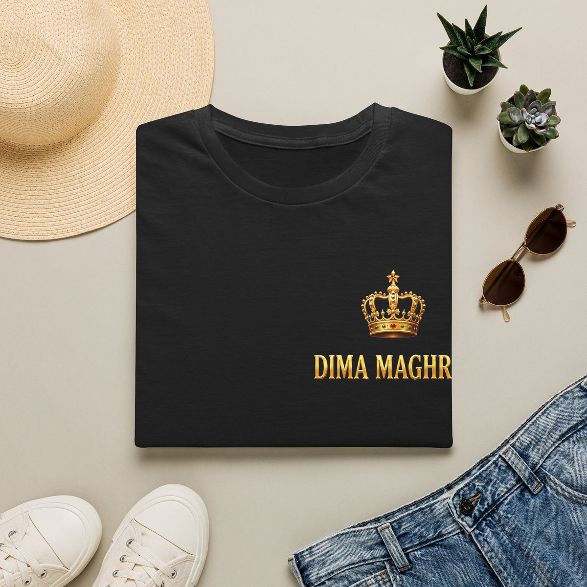 Crown Name T‑Shirt — "Dima Maghre" Embroidered Royal Chest Tee - LUMÏA