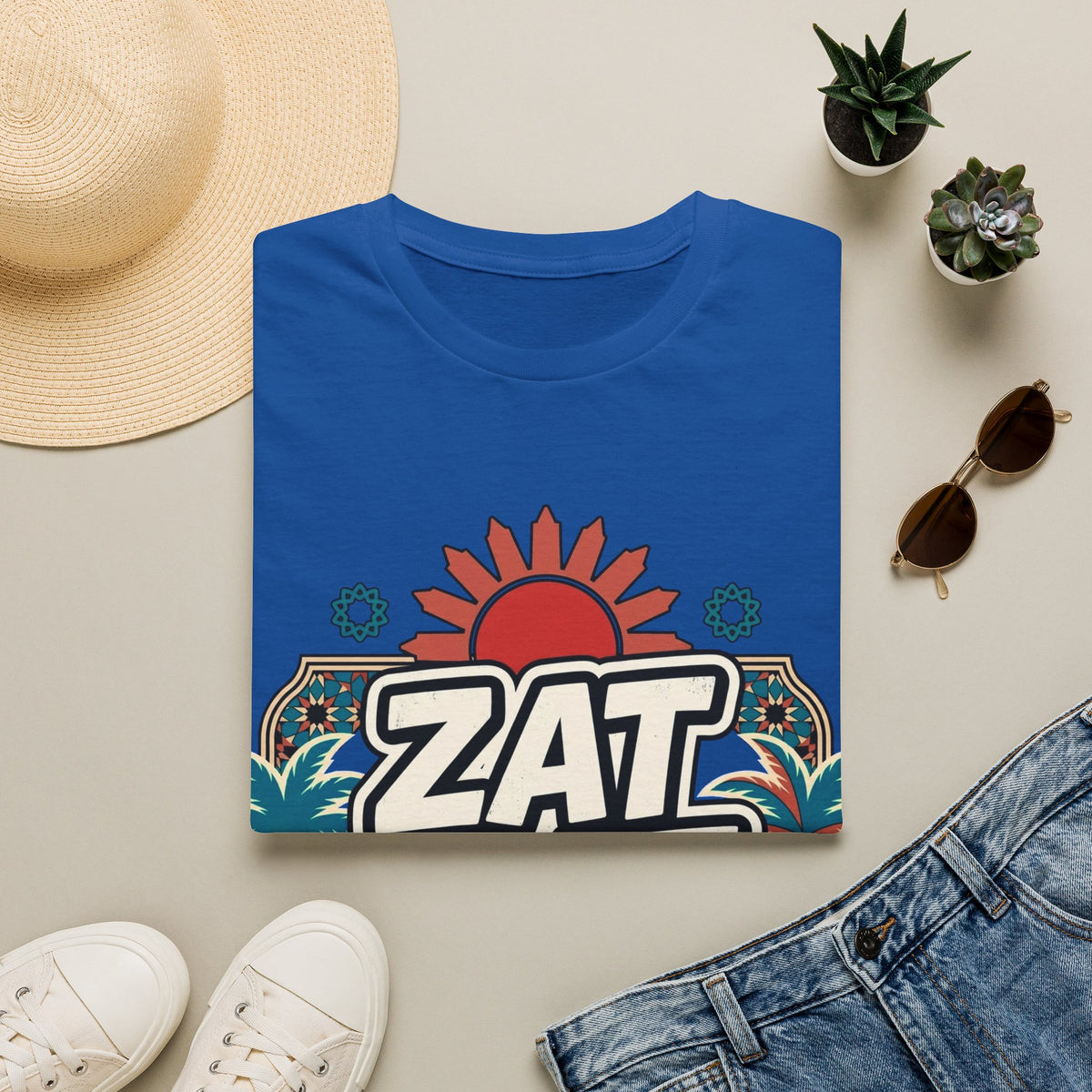 ZAT MAT VAT Graphic T-Shirt — Retro Sun & Palm Beach Vibe Tee - LUMÏA
