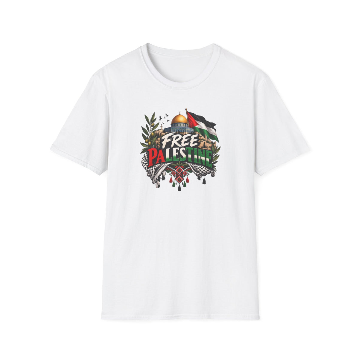 T-shirt Palestine – Motif Dôme du Rocher, branches d’olivier et drapeau - LUMÏA