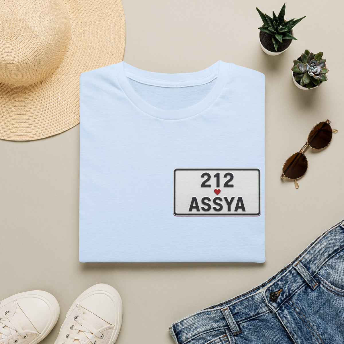 212 Assya Nameplate T‑Shirt — Personalized City Number Tee - LUMÏA