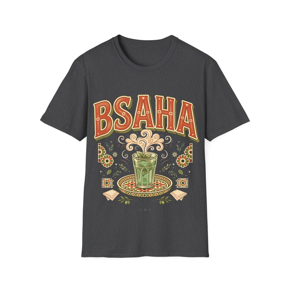T-Shirt — 'BSAHA' Retro Floral Tee with Matcha Glass Graphic - LUMÏA