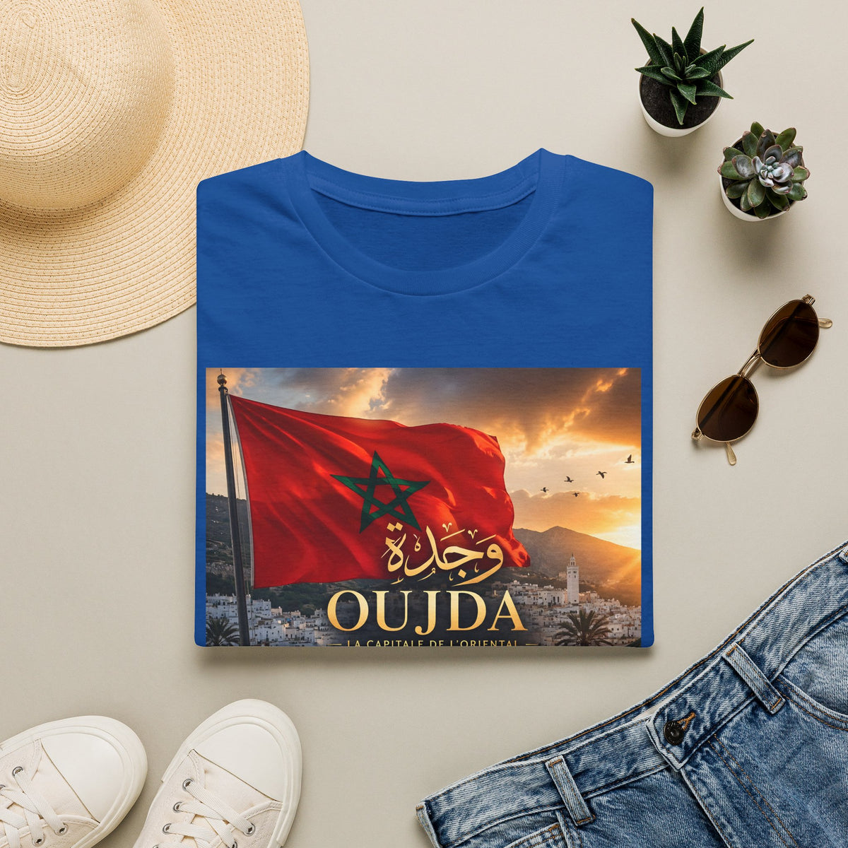 Oujda Flag T-Shirt — Moroccan City Pride Tee with Arabic Script - LUMÏA
