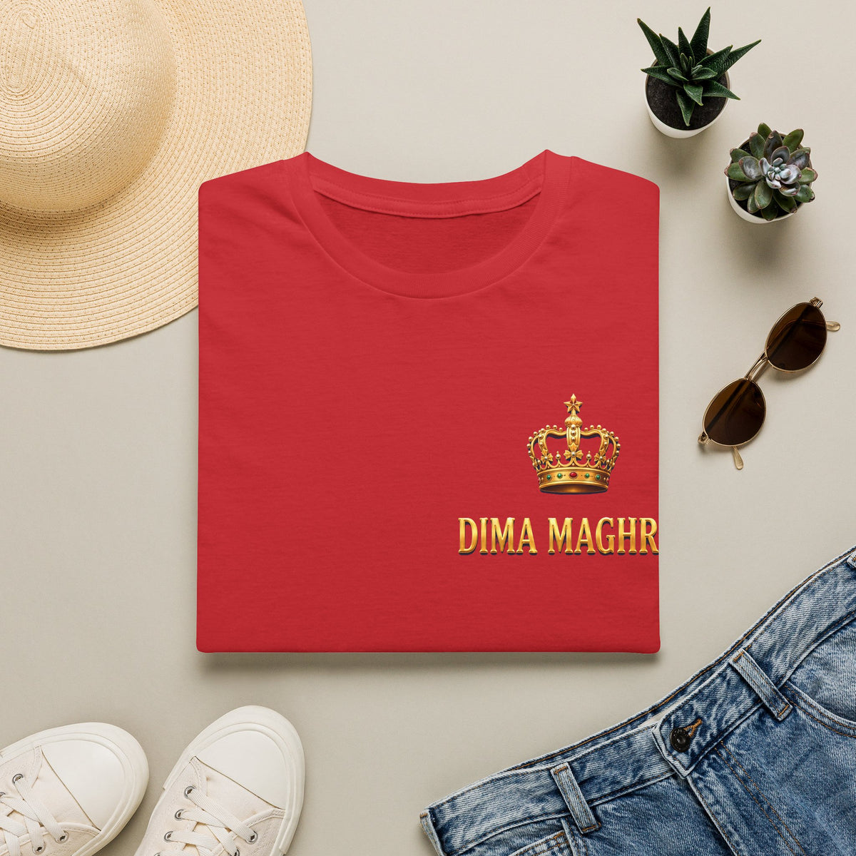 Crown Name T‑Shirt — "Dima Maghre" Embroidered Royal Chest Tee - LUMÏA