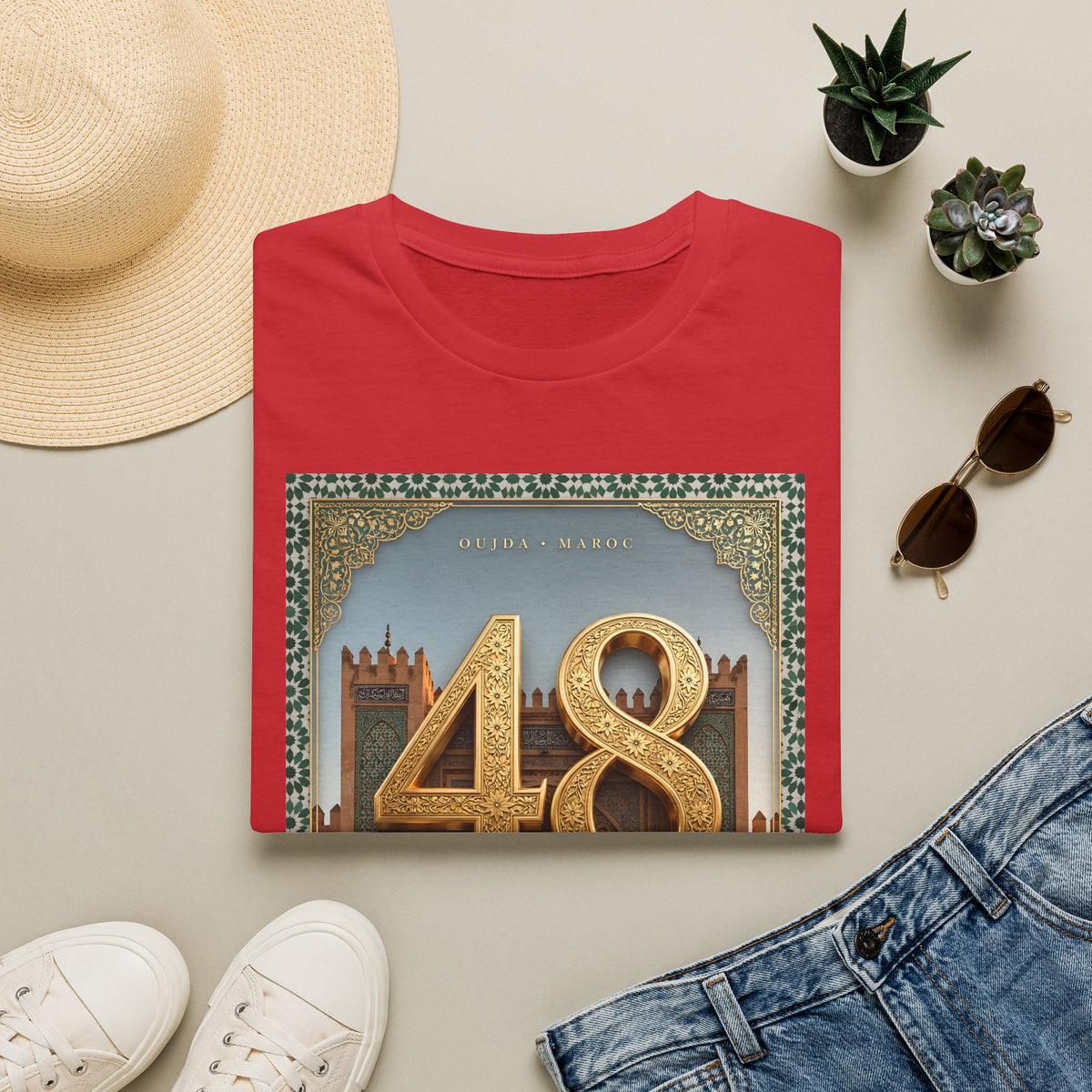 48 Oujda Souvenir T-Shirt — Vintage Moroccan Cityscape Tee - LUMÏA
