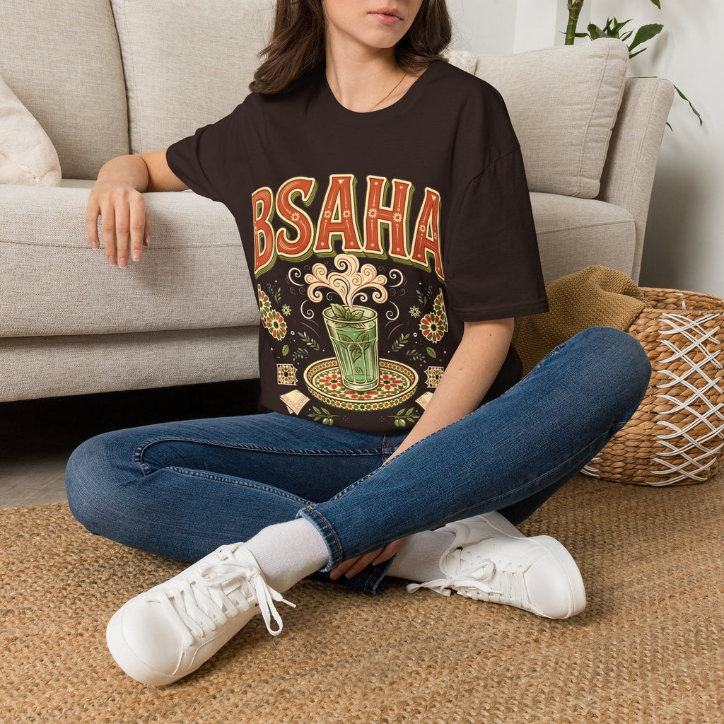 T-Shirt — 'BSAHA' Retro Floral Tee with Matcha Glass Graphic - LUMÏA