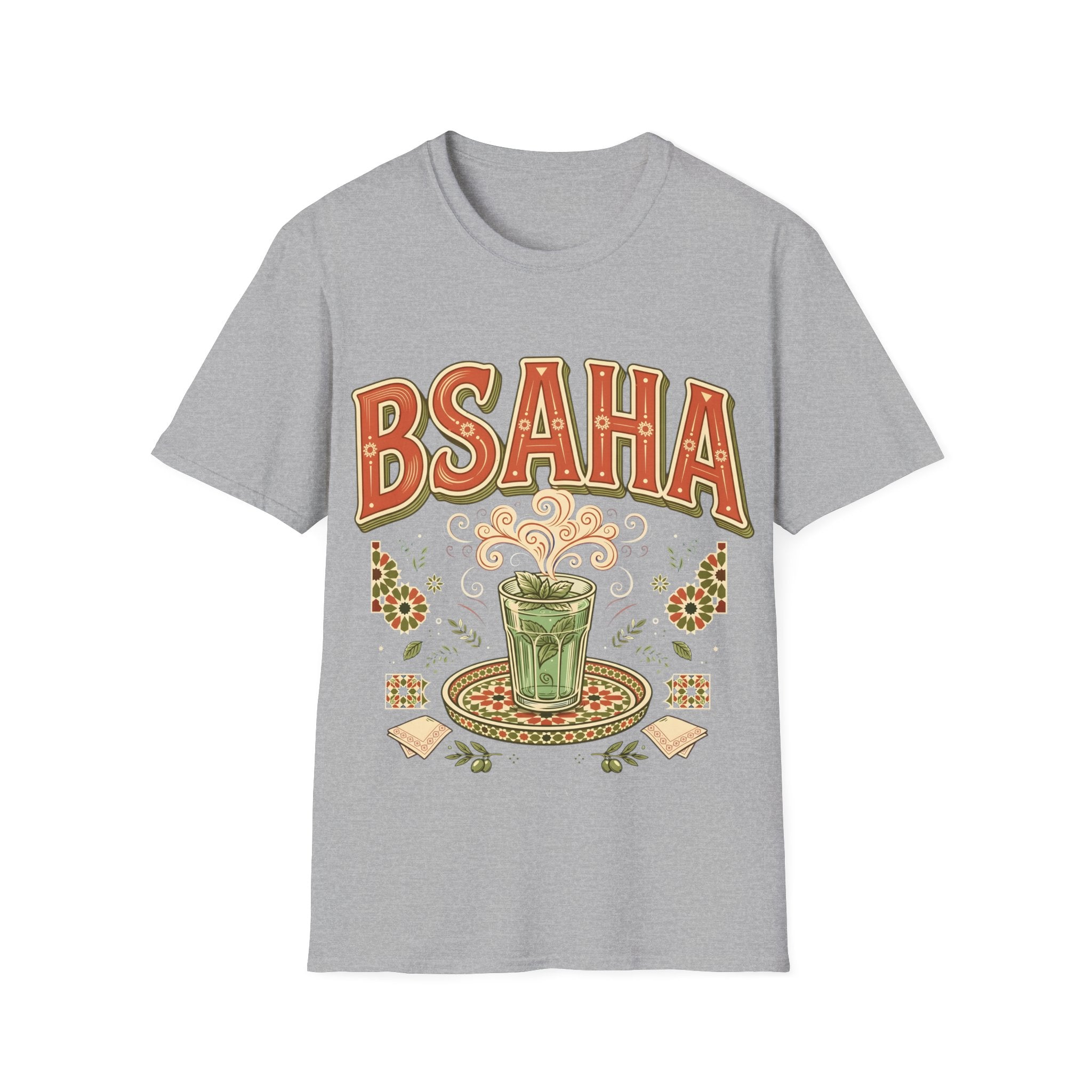 T-Shirt — 'BSAHA' Retro Floral Tee with Matcha Glass Graphic - LUMÏA