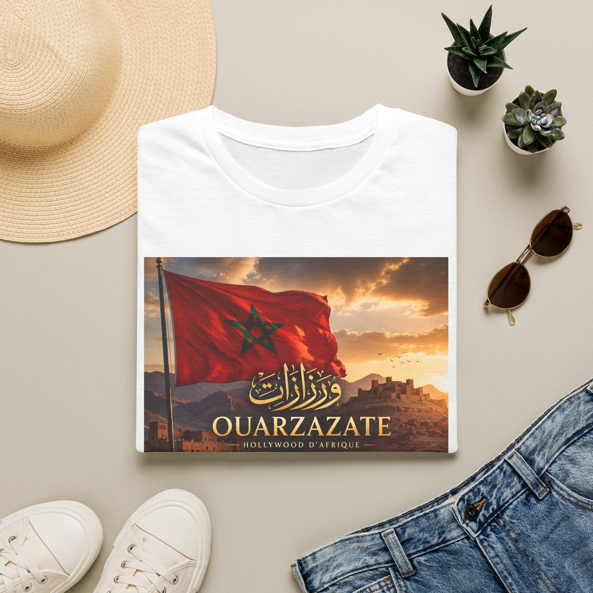 Ouarzazate Morocco Flag T‑Shirt — Moroccan Sunset Travel Tee