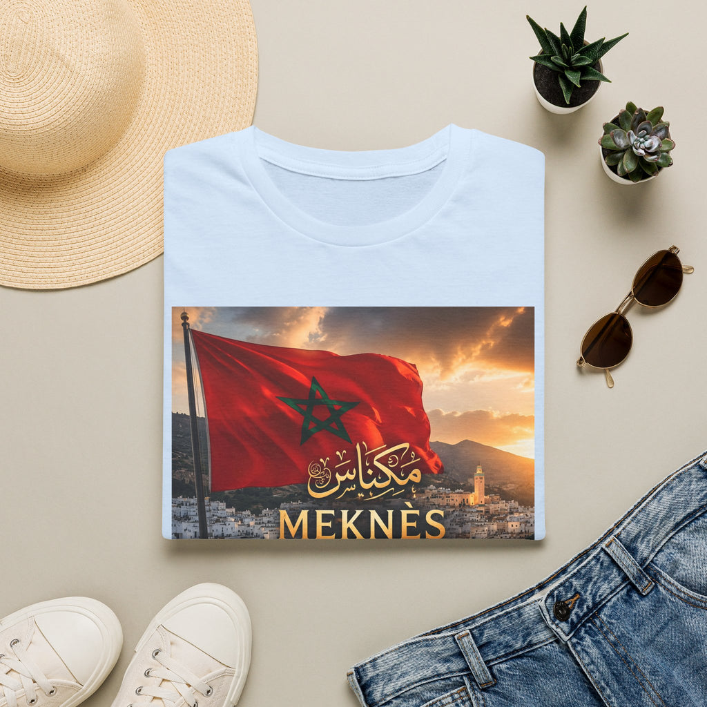 Meknès Morocco Flag T‑Shirt — Arabic Script City Skyline Tee