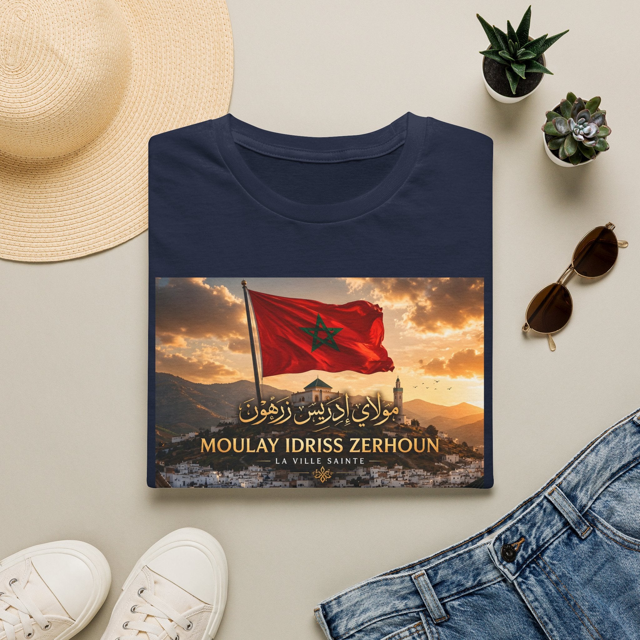 Moulay Idriss Zerhoun Morocco Flag T‑Shirt – Scenic Cityscape Tee - LUMÏA