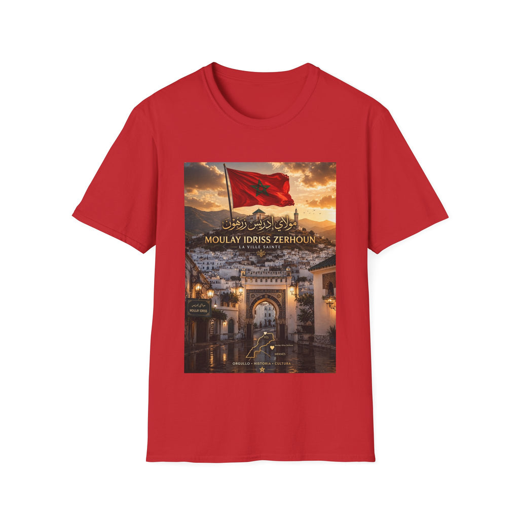 Moulay Idriss Zerhoun Morocco Flag T‑Shirt — Scenic Sunset Cityscape Tee - LUMÏA