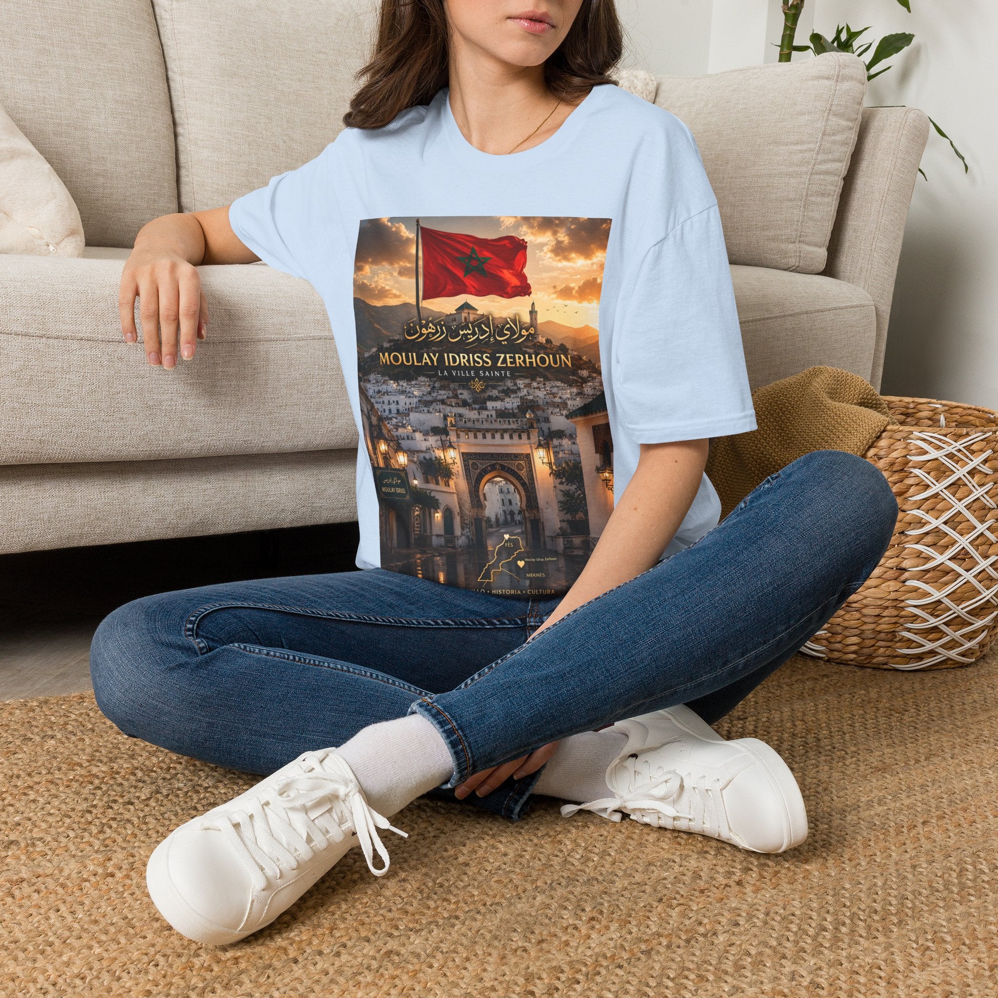 Moulay Idriss Zerhoun Morocco Flag T‑Shirt – Scenic Cityscape Tee