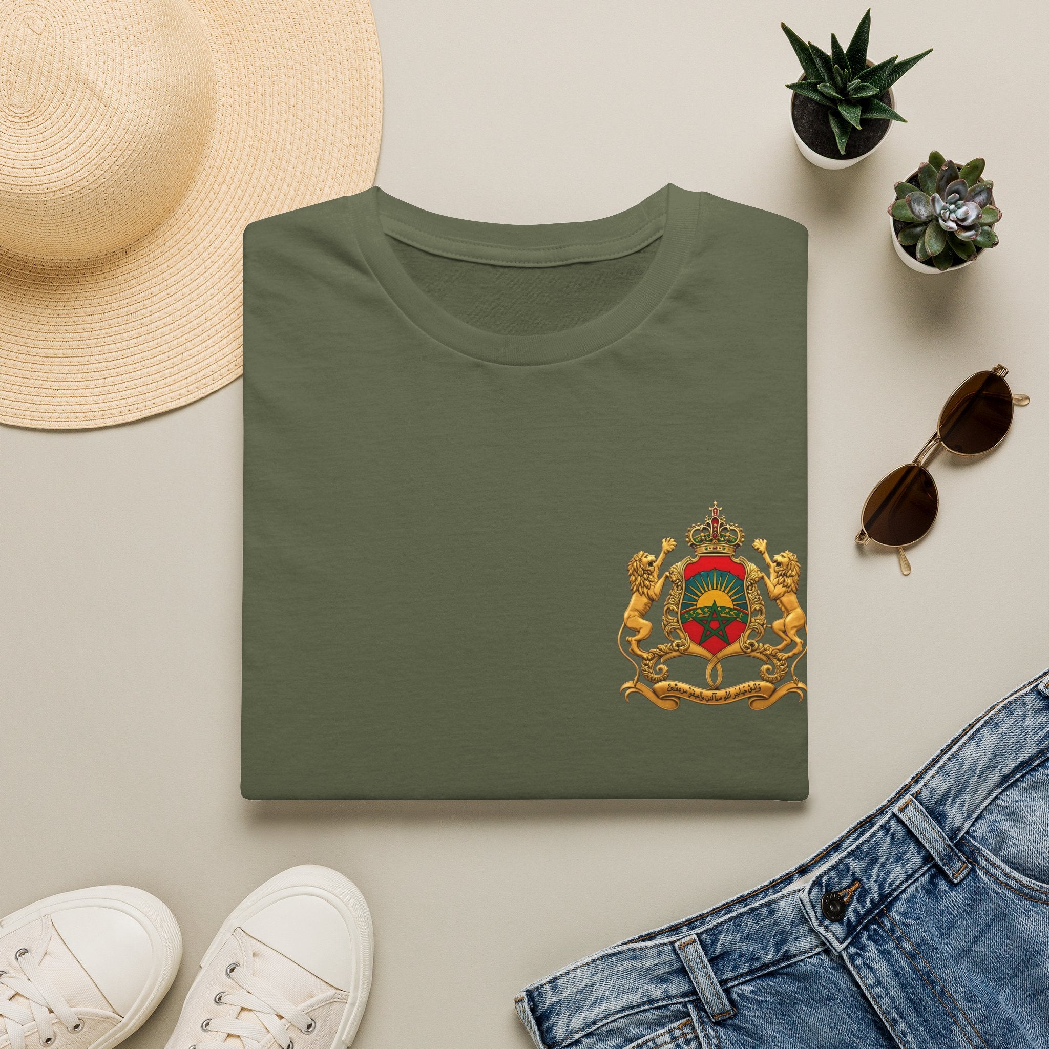 Moroccan Coat of Arms Chest T‑Shirt — Vintage Morocco Crest Tee - LUMÏA