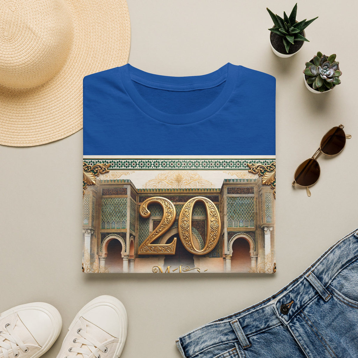 20th Birthday Moroccan Palace T-Shirt — Gold Zellige Anniversary Graphic Tee - LUMÏA
