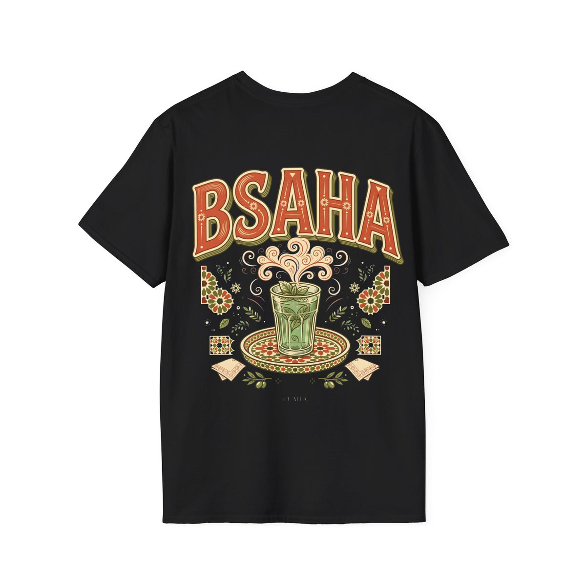 T-Shirt — 'BSAHA' Retro Floral Tee with Matcha Glass Graphic - LUMÏA