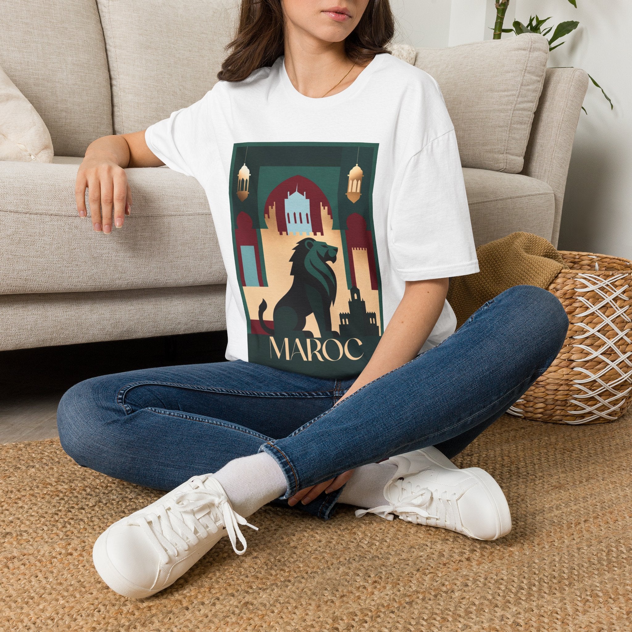 Morocco Travel Poster T-Shirt — Vintage Marrakech Lion Rampant Design