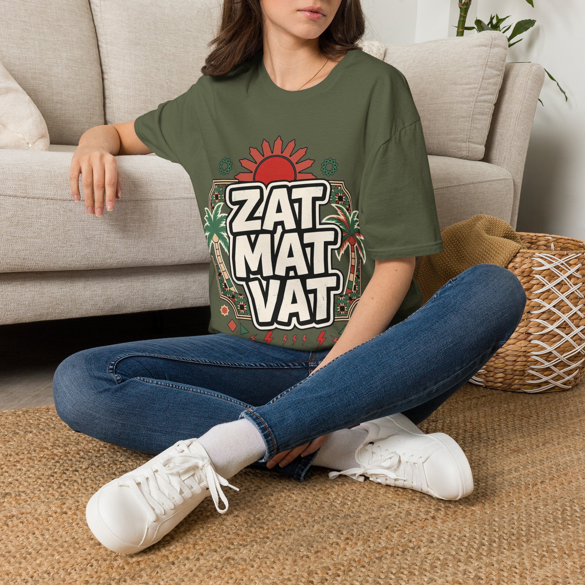 ZAT MAT VAT Graphic T-Shirt — Retro Sun & Palm Beach Vibe Tee - LUMÏA