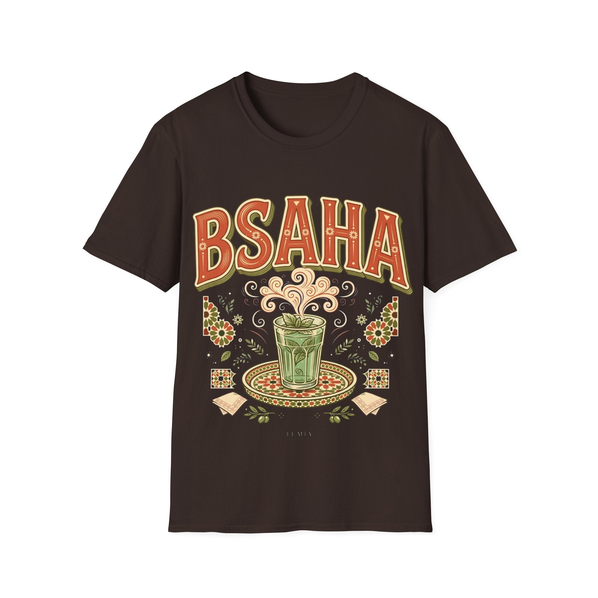 T-Shirt — 'BSAHA' Retro Floral Tee with Matcha Glass Graphic - LUMÏA